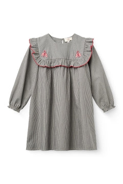 CHECKERED DRESS W. EMB. GREY