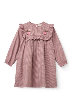 CHECKERED DRESS W. RUFFLE ROSE