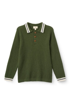LS KNITTED WAFFLE POLO GRN