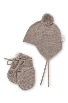 MERINO KNTD BABY BONNET+MITTENS BRWN