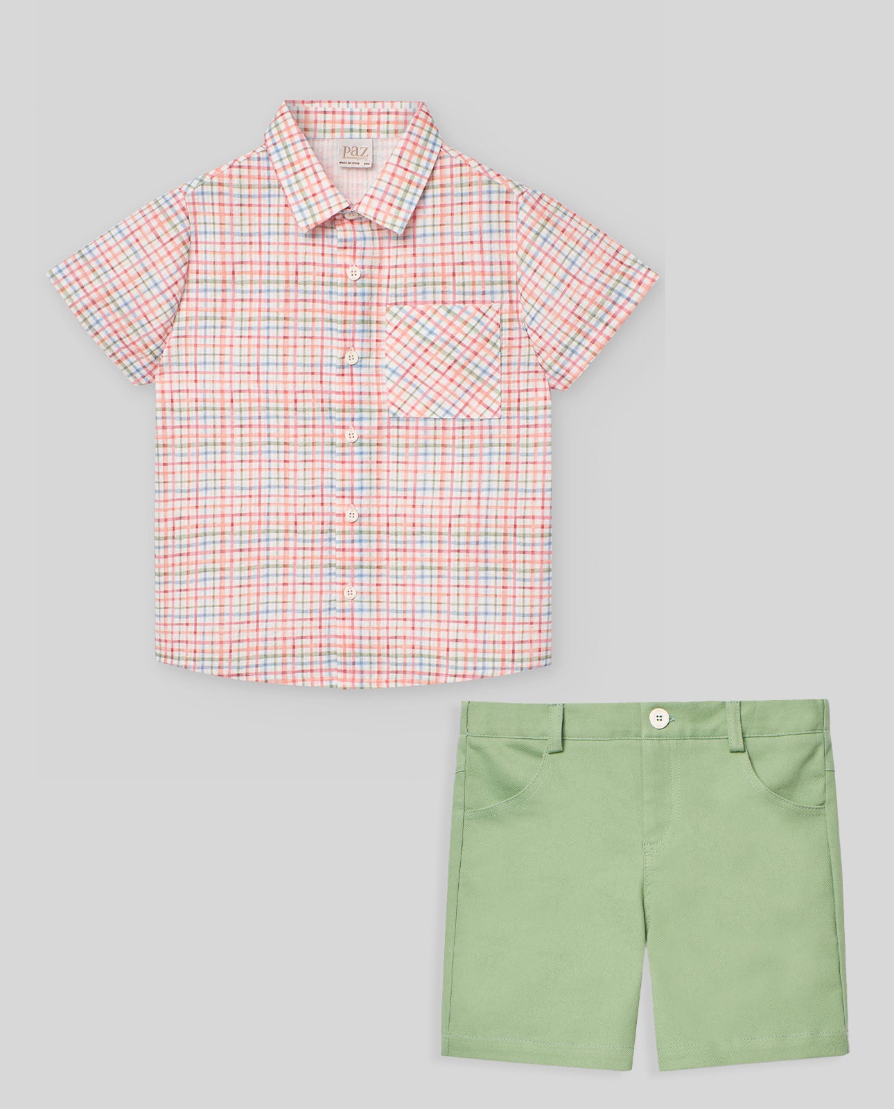 Boy's Plaid Shirt and Shorts Set