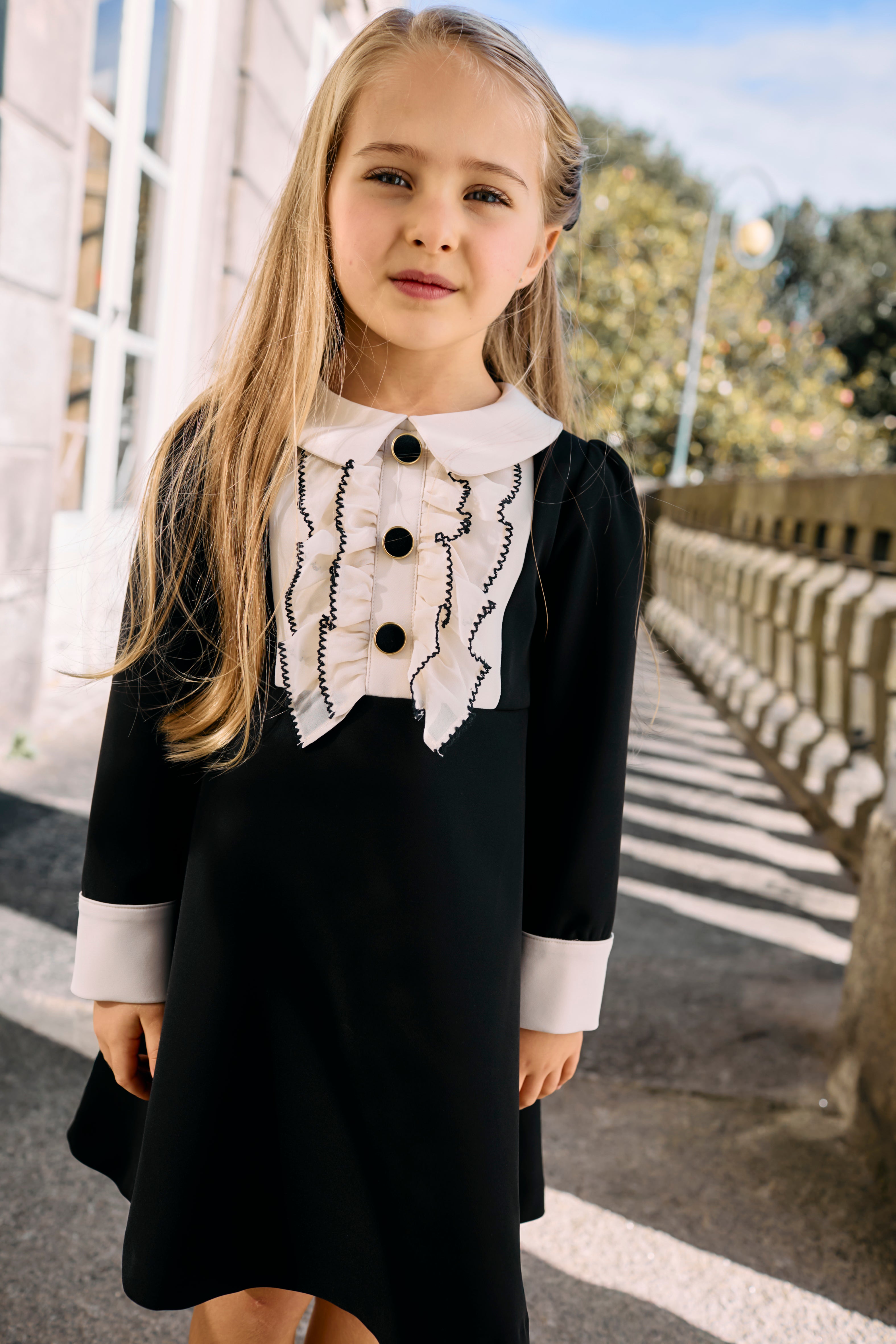 CREPE DRESS BLACK/IVORY