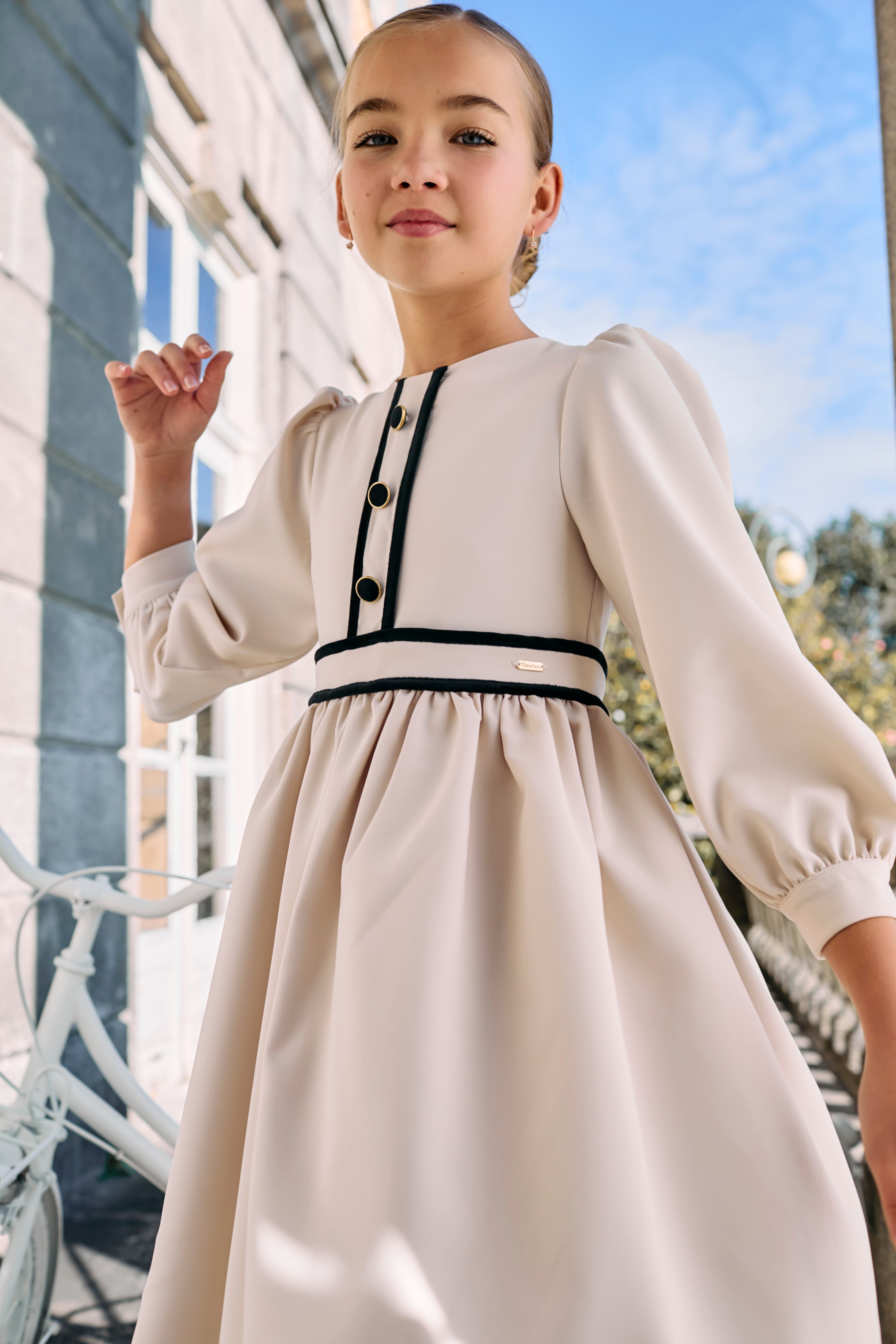 IVORY CREPE BUTTON DRESS