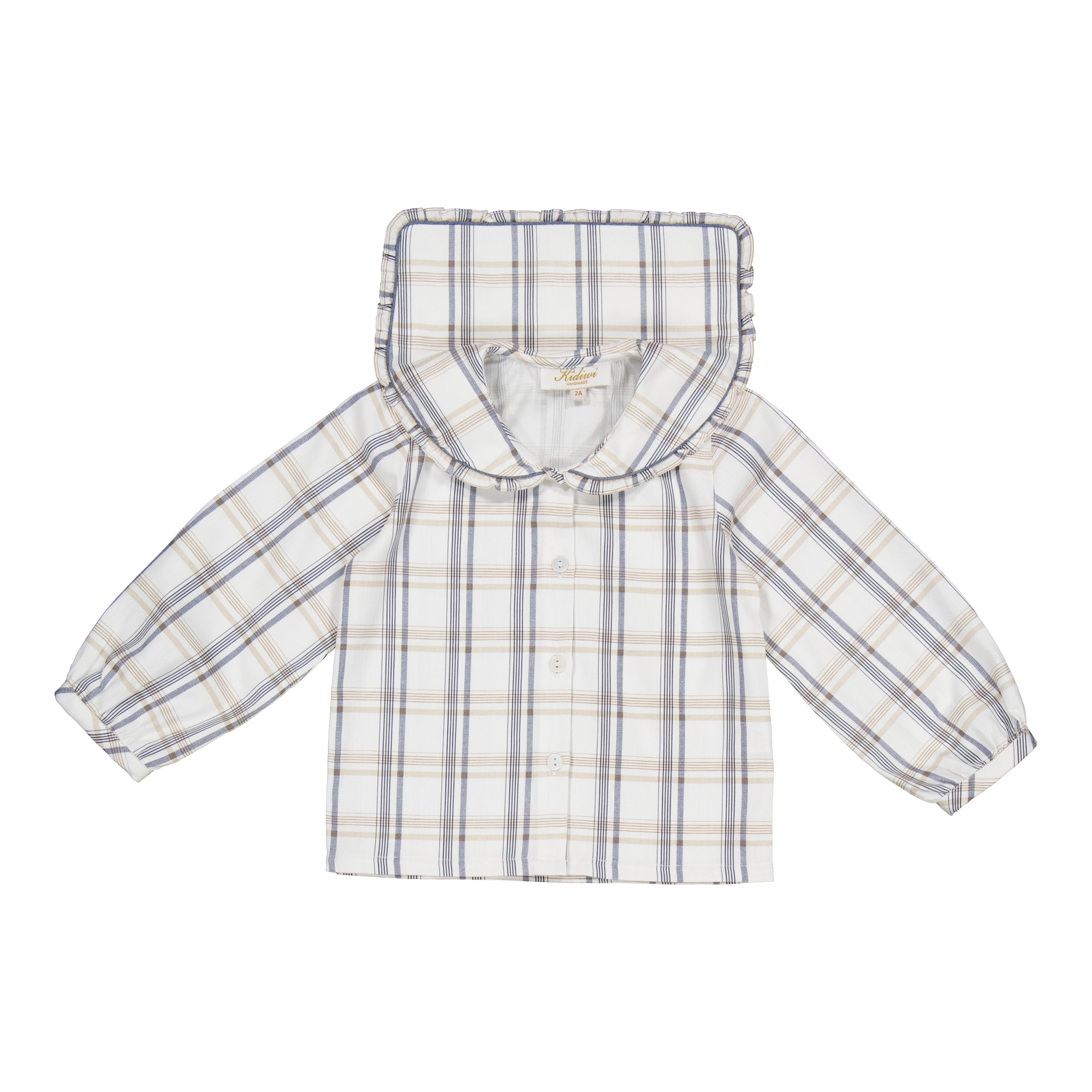 Ambroisie, girl blouse, in Beige/navy tartan