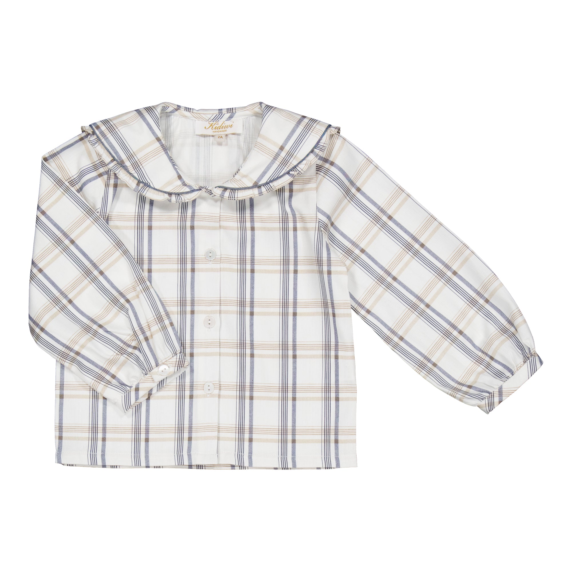 Ambroisie, girl blouse, in Beige/navy tartan