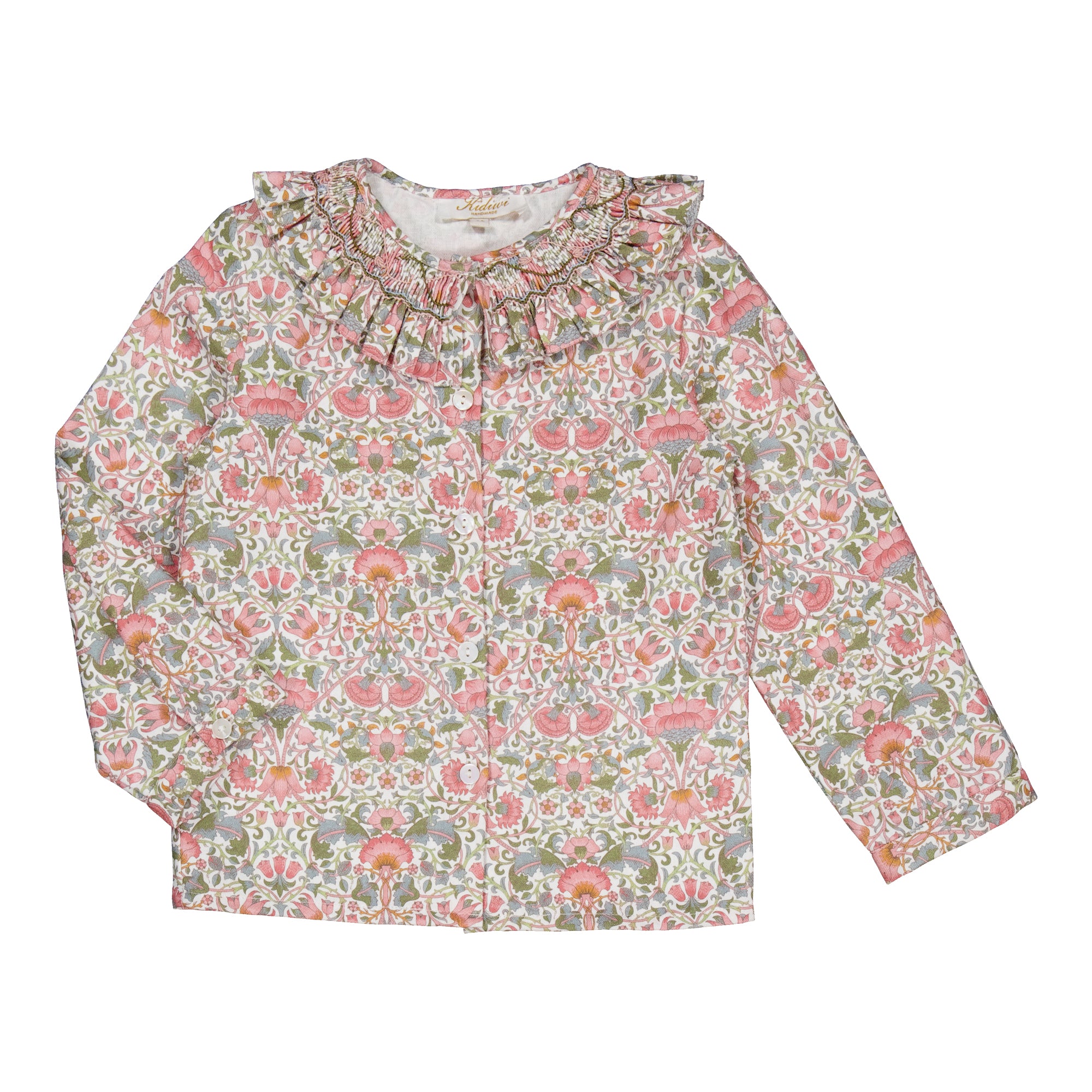 Nour, girl blouse, in Pink baroque flower print