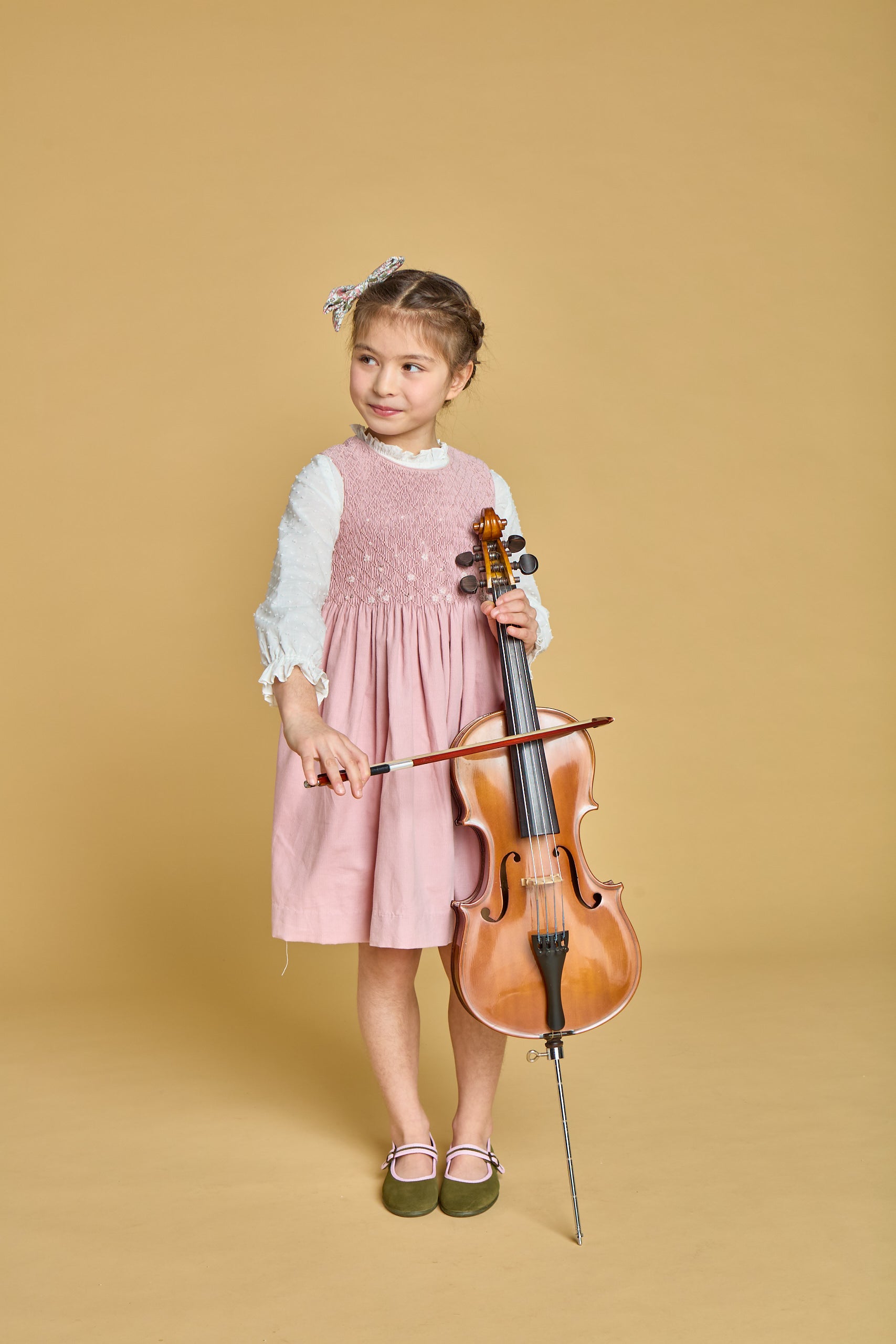 Emma, smocked pinafore dress, in Pink Corduroy