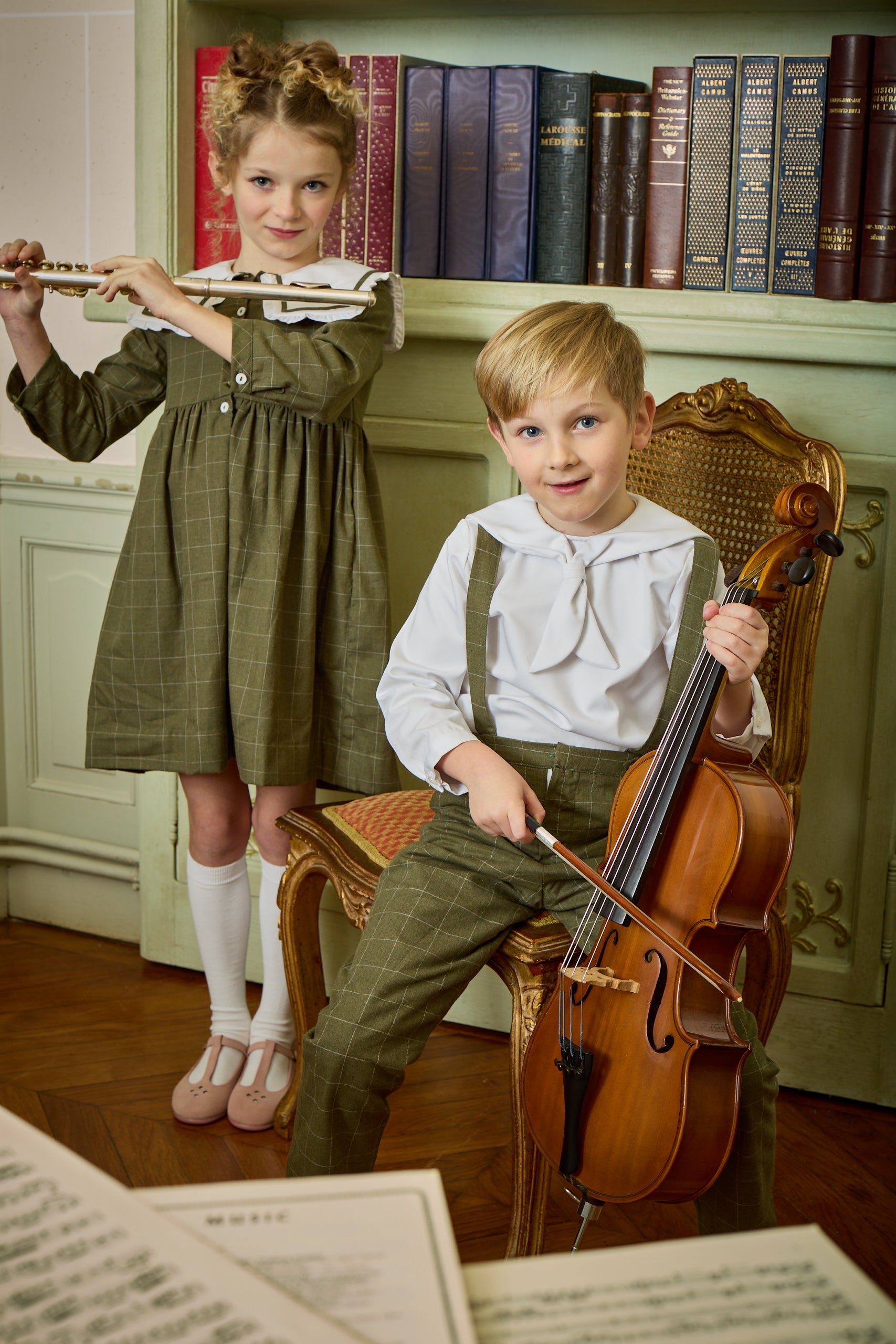 Bertrand, boy trousers, in Kaki checks