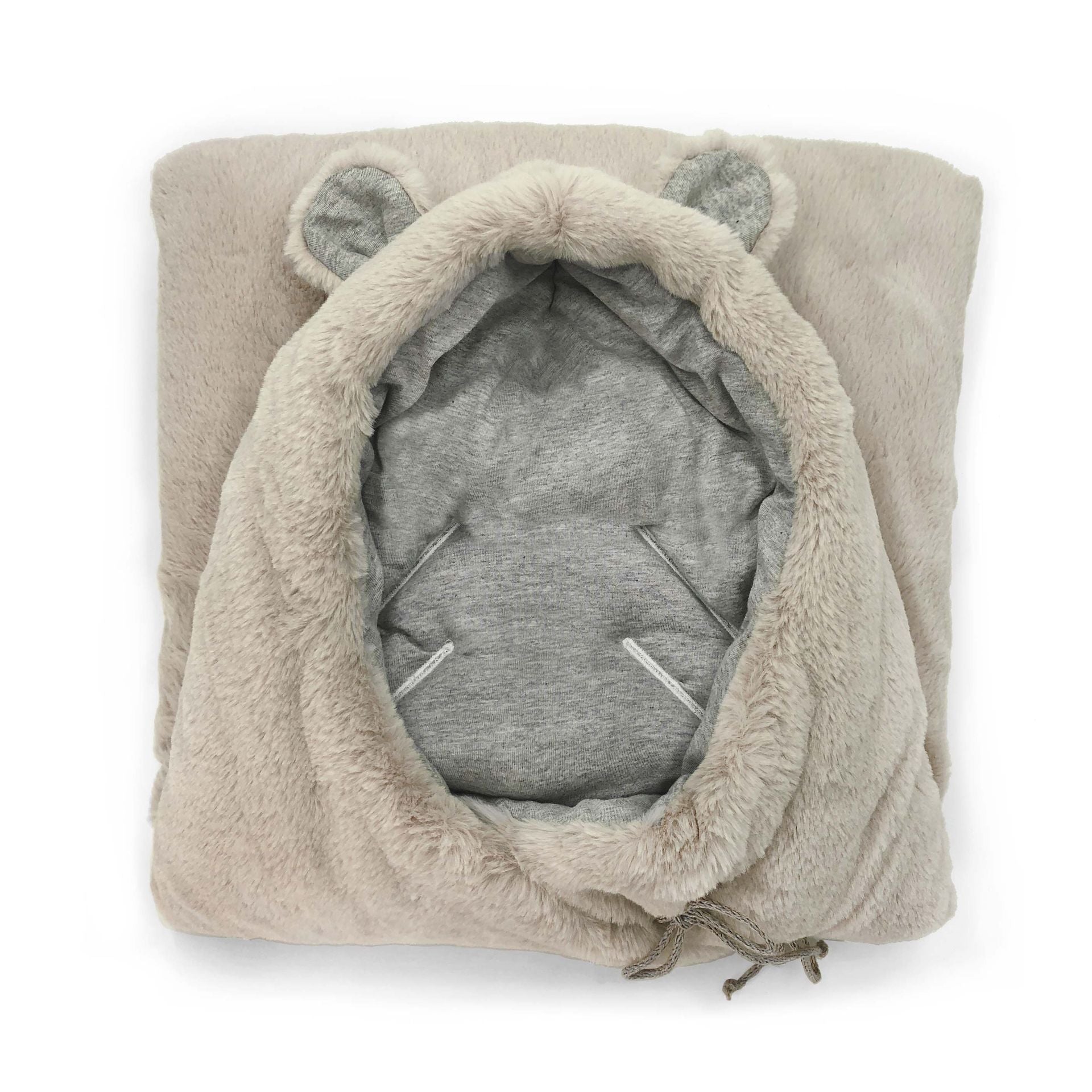 A blanket with a hood and ears on it