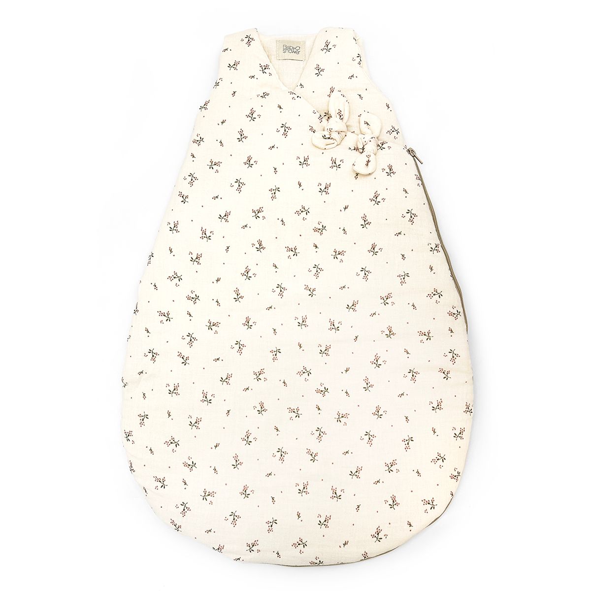 A white sleeping bag with black dots on it is on a white background.;A baby sleeping bag with a floral print on a white background.;A white sleeping bag with black dots on it is on a white background.;A baby sleeping bag with a floral pattern on it.;A white baby sleeping bag with polka dots on it is on a white background.;A baby sleeping bag with a floral pattern on it is on a white background.