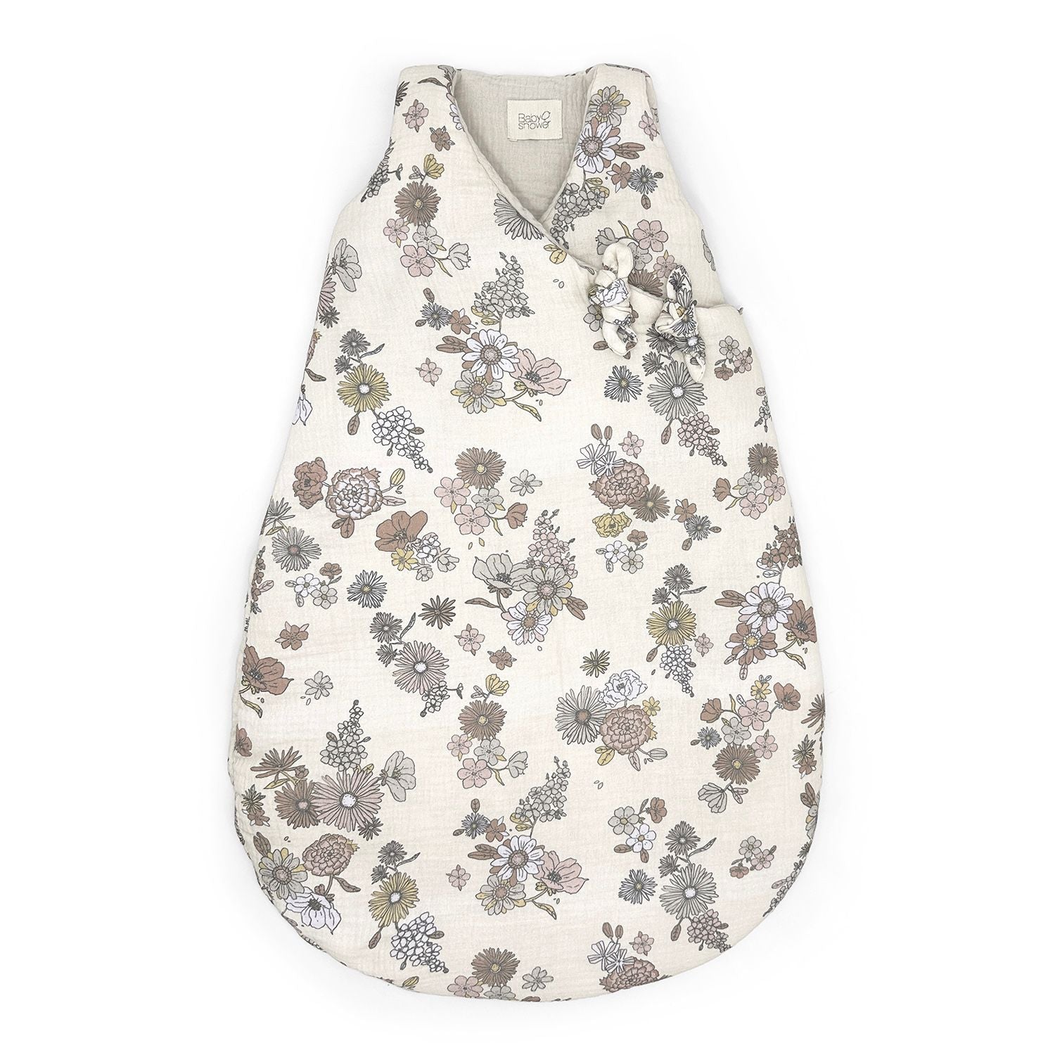 A white sleeping bag with black dots on it is on a white background.;A baby sleeping bag with a floral print on a white background.;A white sleeping bag with black dots on it is on a white background.;A baby sleeping bag with a floral pattern on it.;A white baby sleeping bag with polka dots on it is on a white background.;A baby sleeping bag with a floral pattern on it is on a white background.