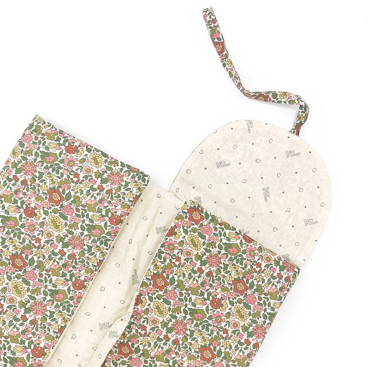 A close up of a purse with a floral pattern on it.