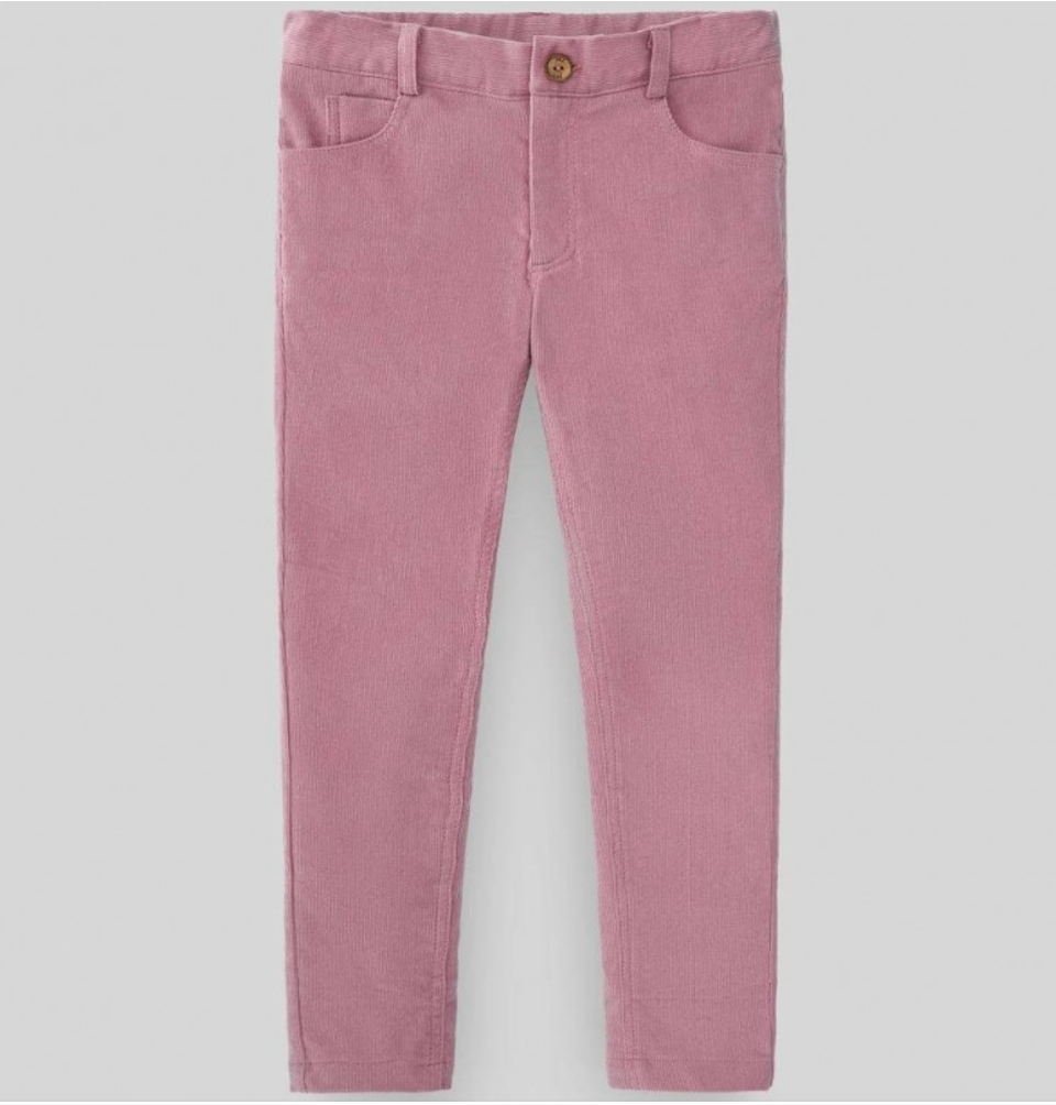 A pair of pink pants with buttons on the side