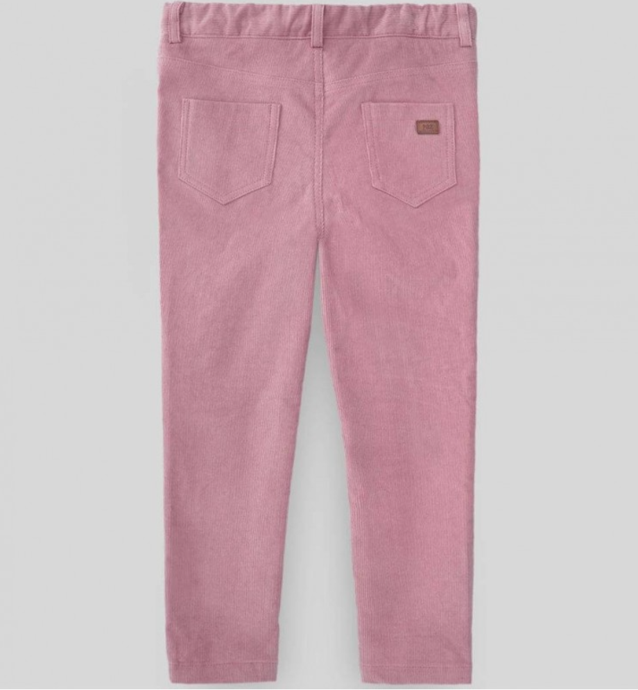 A pair of pink pants with buttons on the side;The back of a pair of pink pants with a brown label on the pocket.;A pair of black pants on a white background;A pair of black pants with a pocket on the back