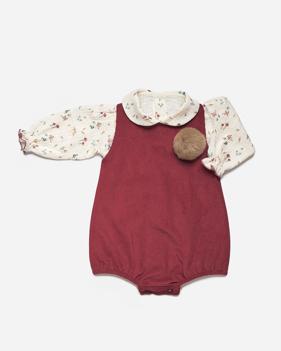 Girl's Red Mushrooms Print with Pompom