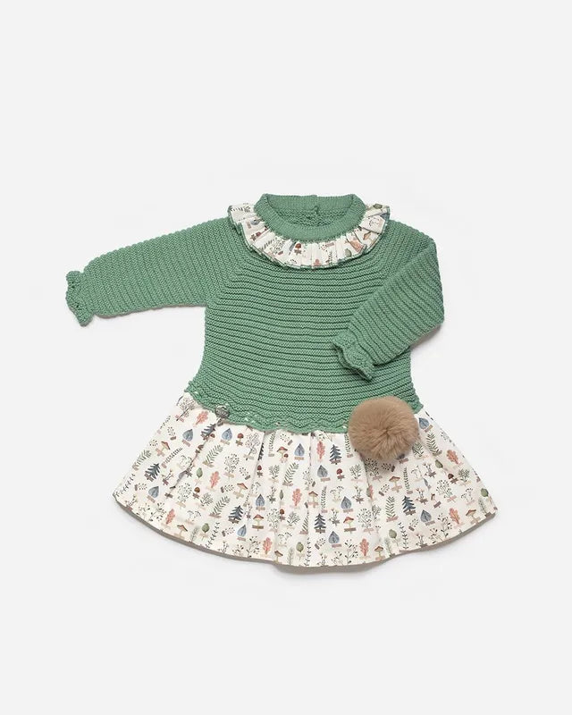 Girl's Green Knitted Ruffle Dress
