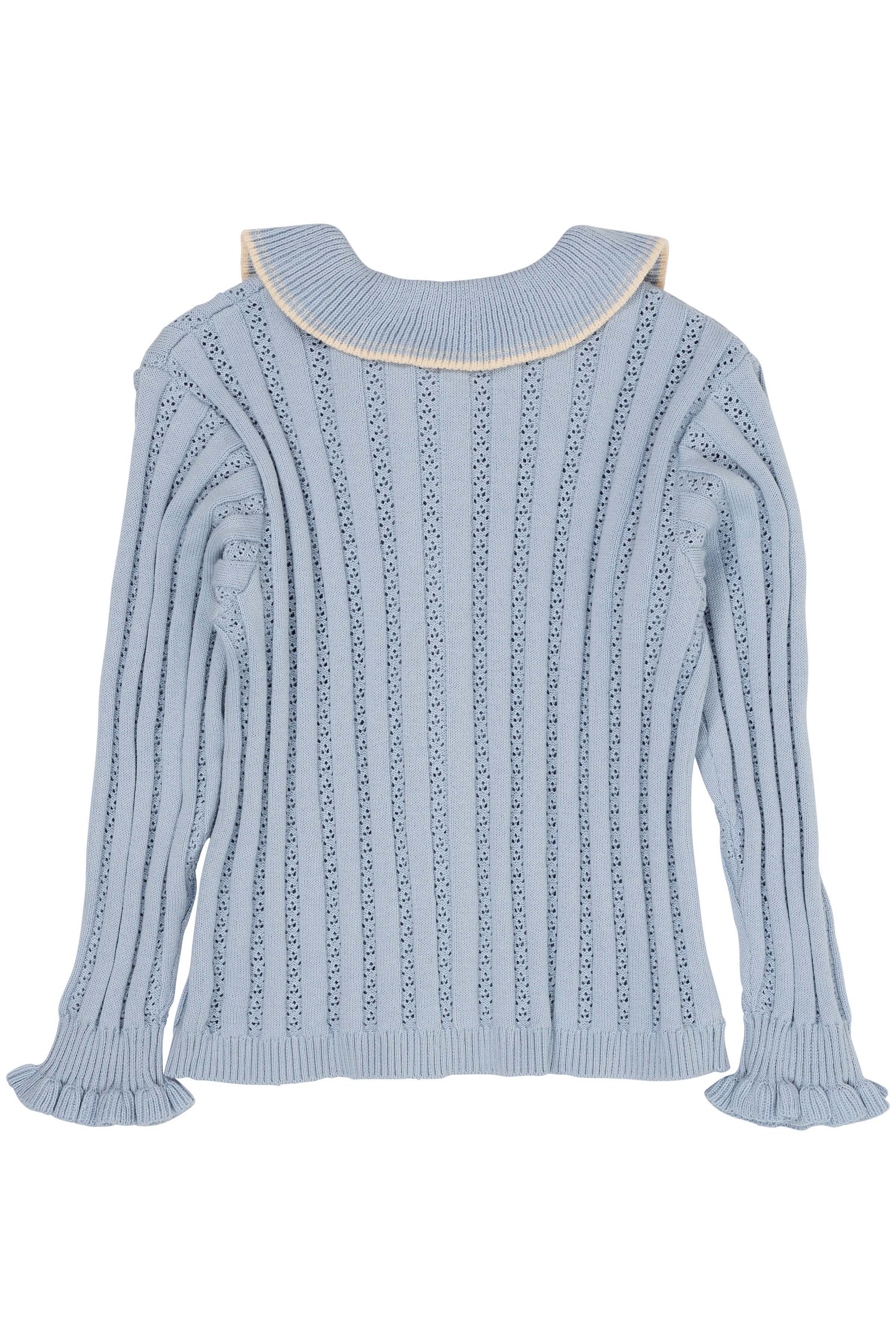 KNITTED POINTELLE CARDIGAN W COLLAR