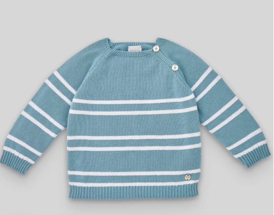 Boy's Turquoise Blue Knit Sweater with White Stripes