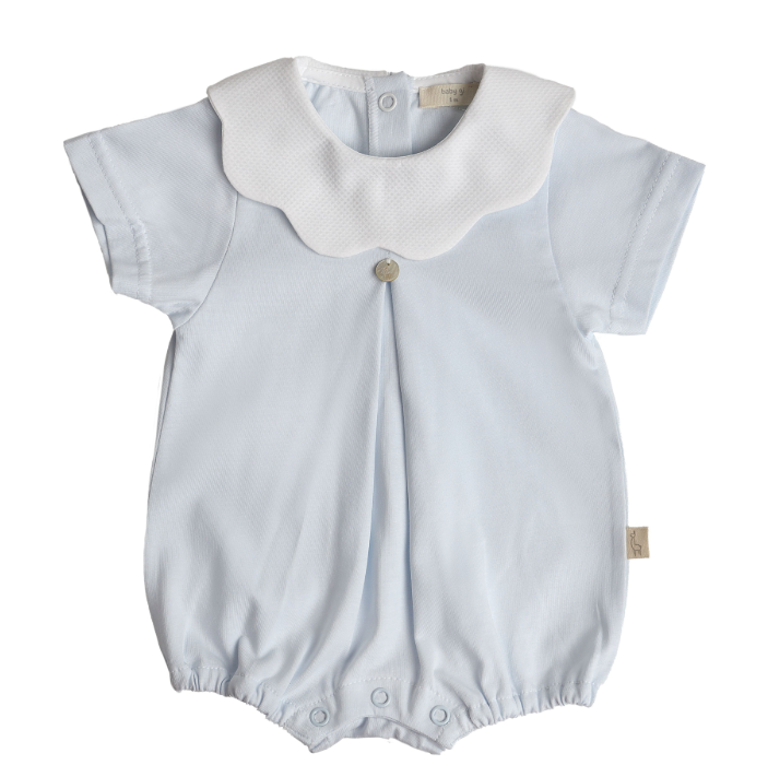 Unisex Cotton Romper w/Piqué Collar