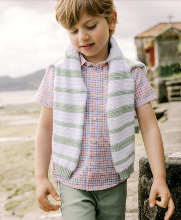 Boy's Plaid Shirt and Shorts Set