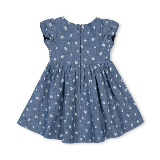 ORGANIC CHAMBRAY SMOCKED PUFF SLEEVE DRESS