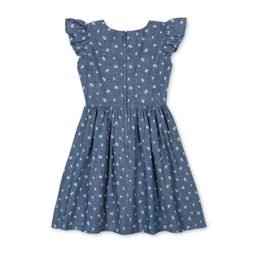 ORGANIC RUFFLE SLEEVE CHAMBRAY DRESS