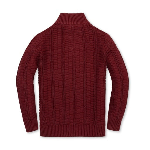 ORGANIC HALF ZIP CABLE SWEATER