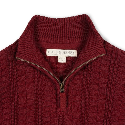 ORGANIC HALF ZIP CABLE SWEATER