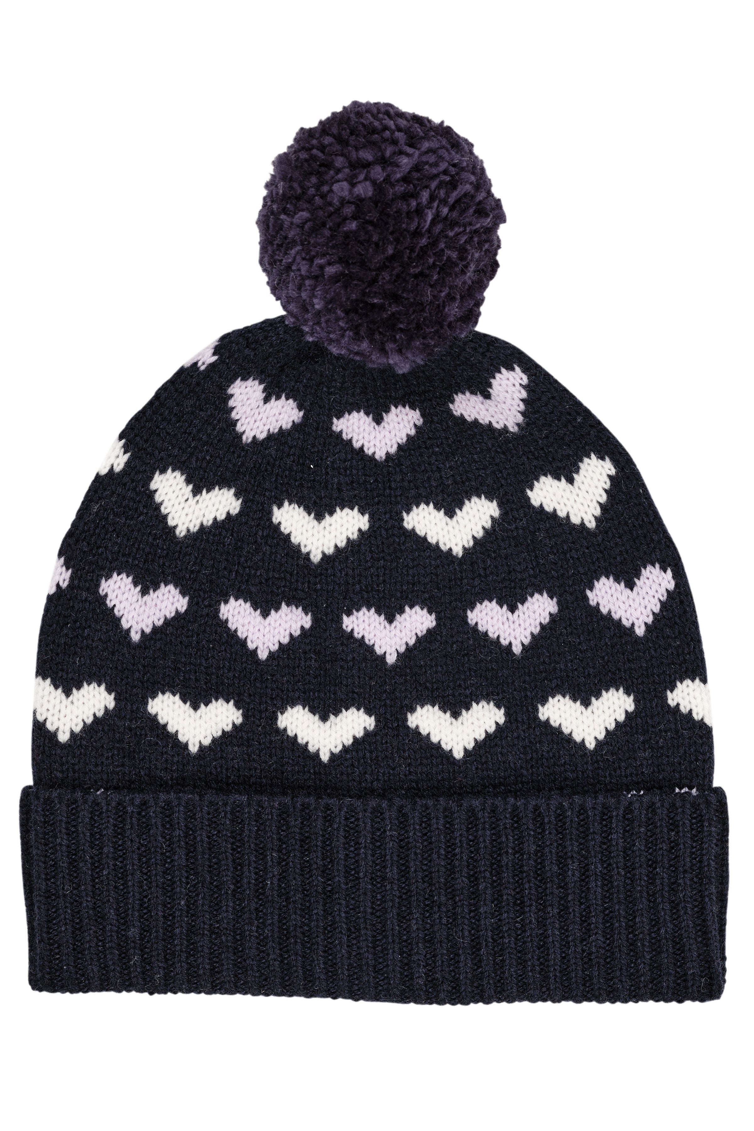 CASHMERE BEANIE W. HEARTS AND POMPOM