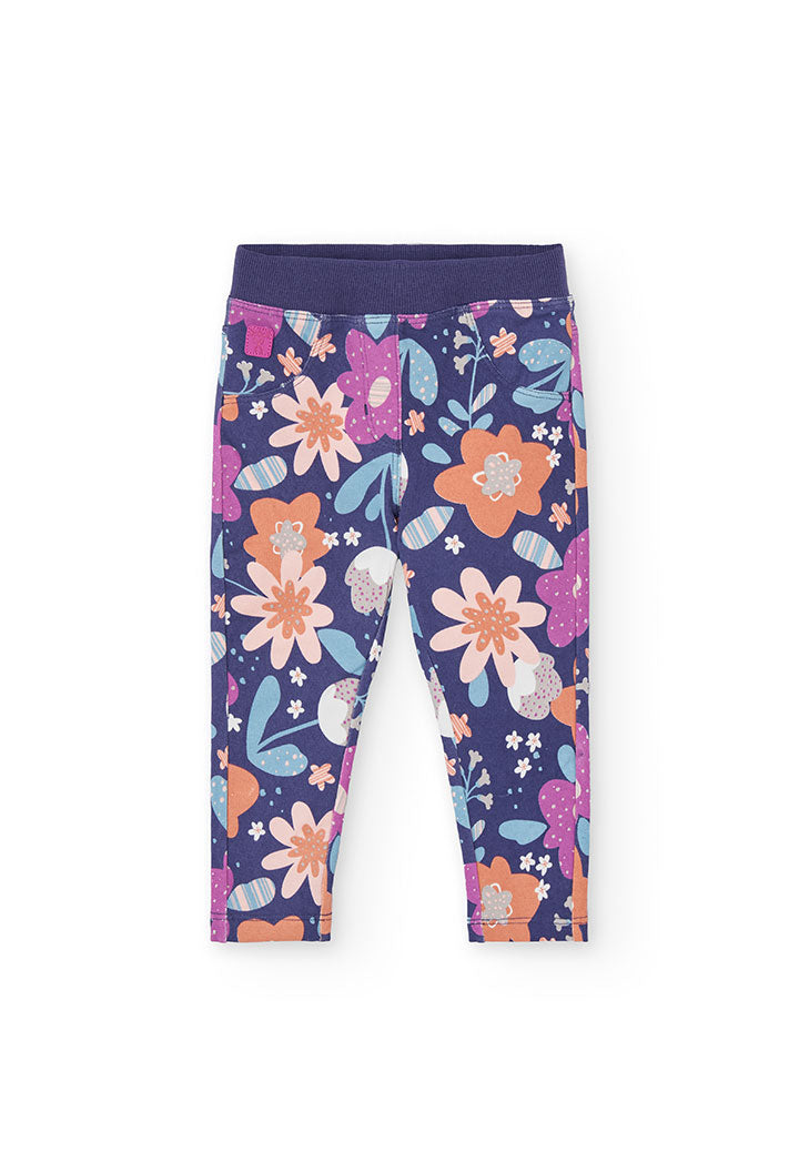 Fleece trousers floral for baby girl -BCI