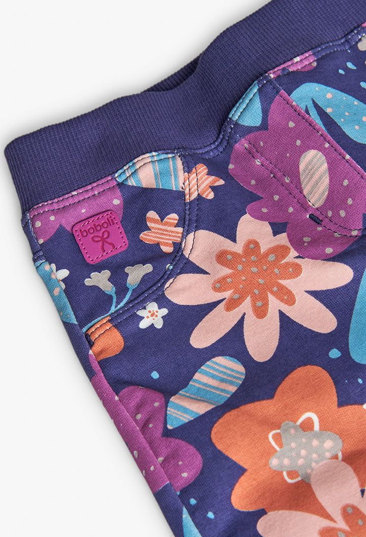 Fleece trousers floral for baby girl -BCI