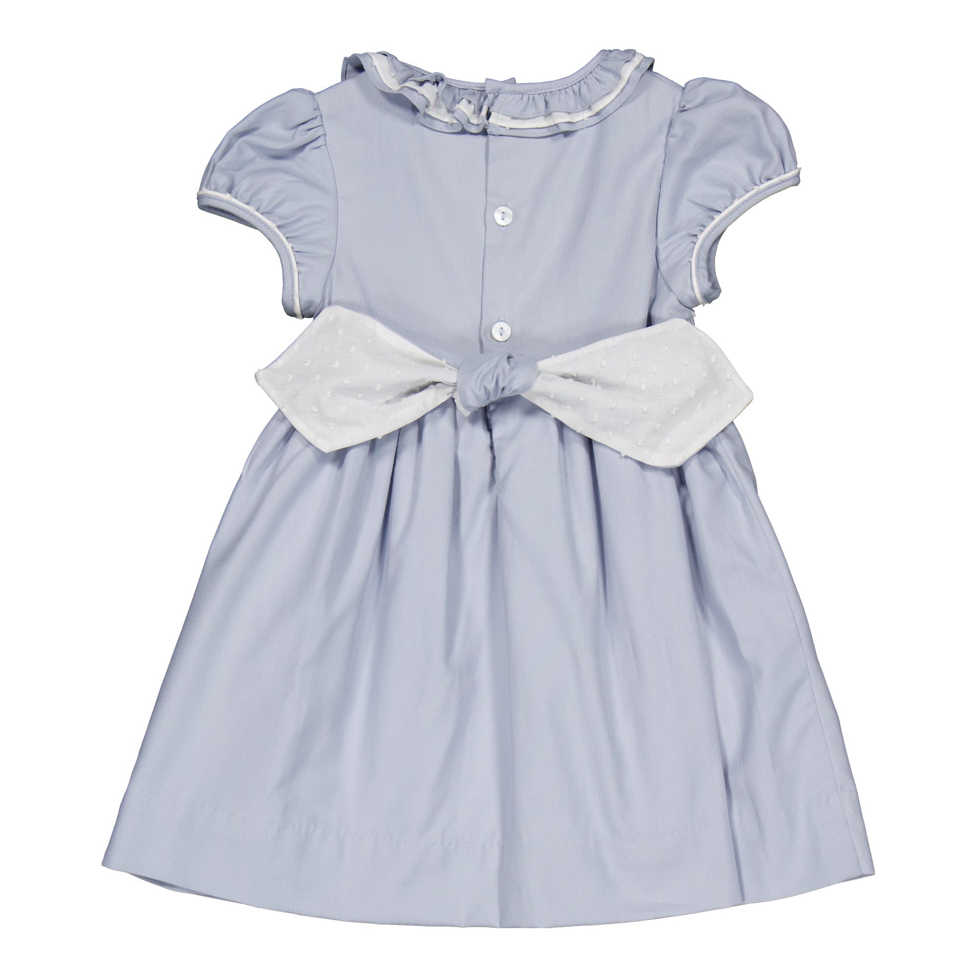 Hars, smocked dress, in Artic blue organic cotton twill