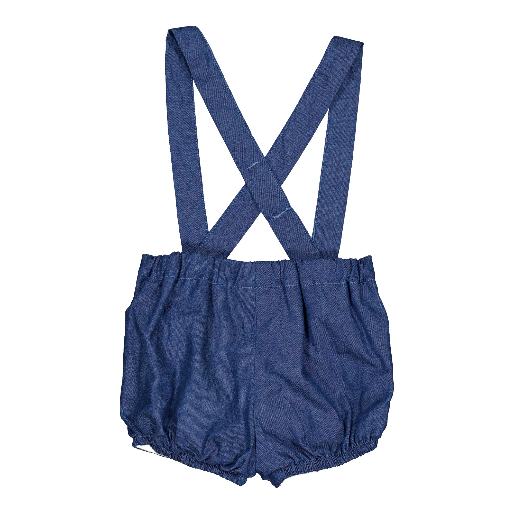 Jack, smocked baby bloomer, in Blue denim light herringbone