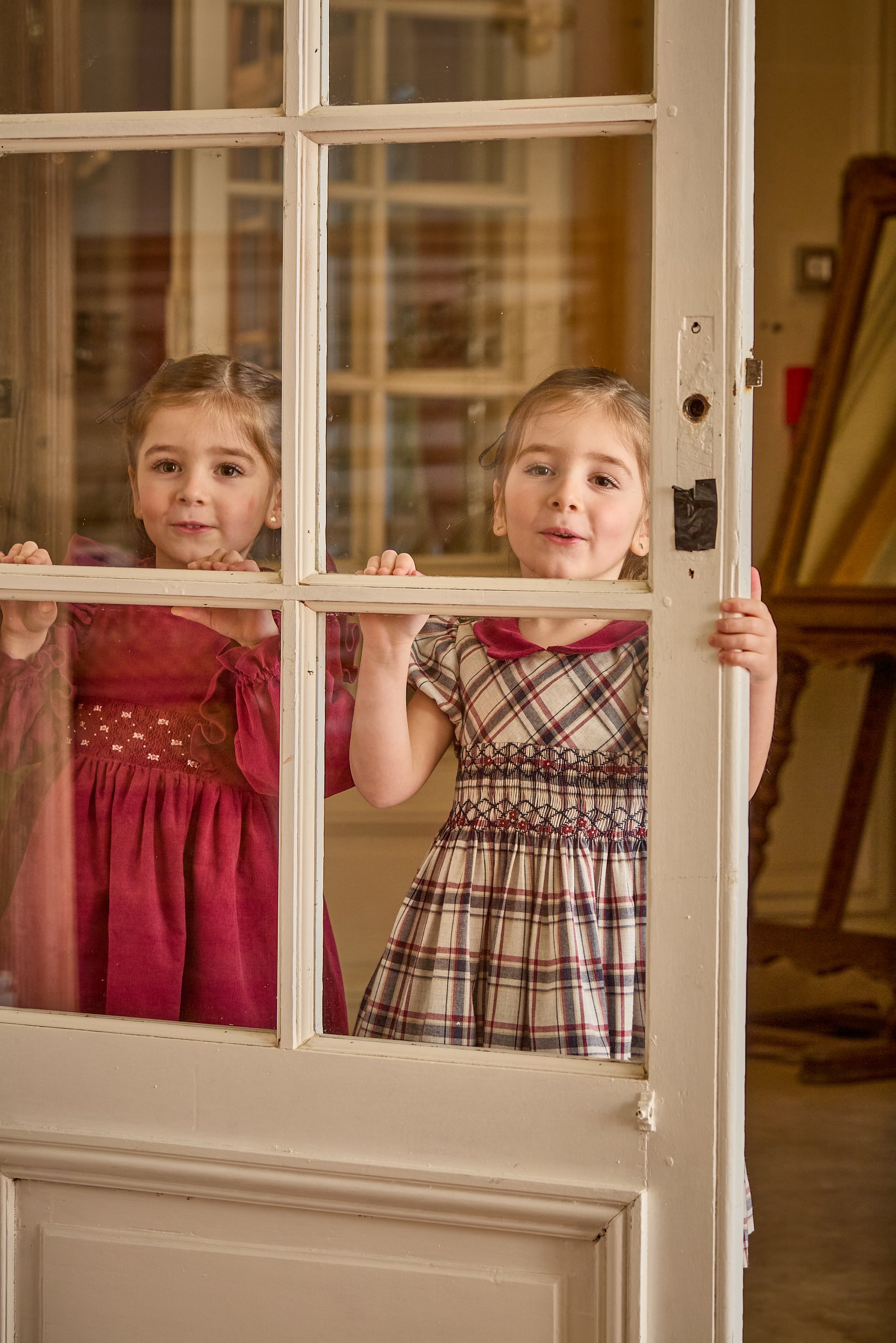 Enola, smocked dress, in Bordeaux corduroy