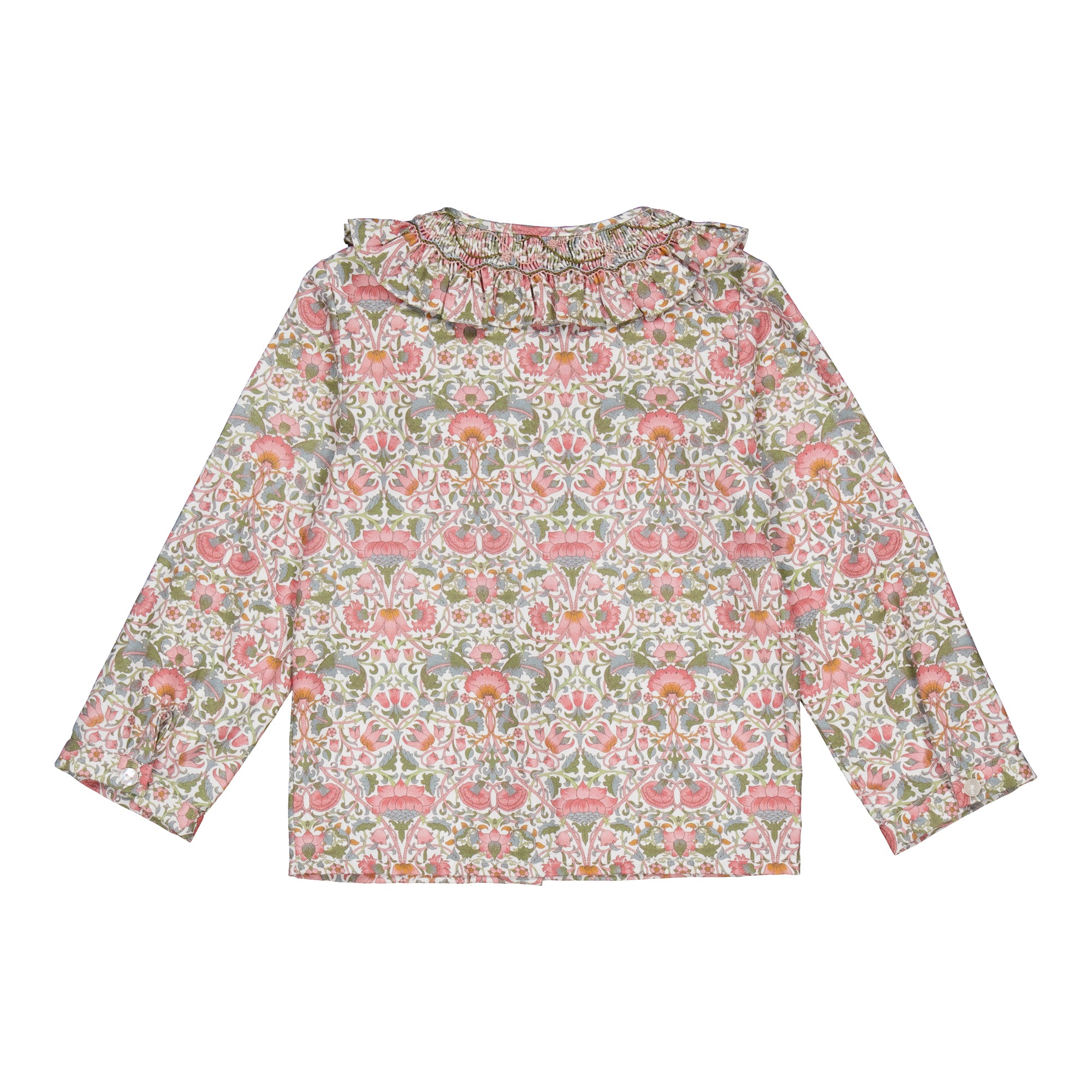 Nour, girl blouse, in Pink baroque flower print