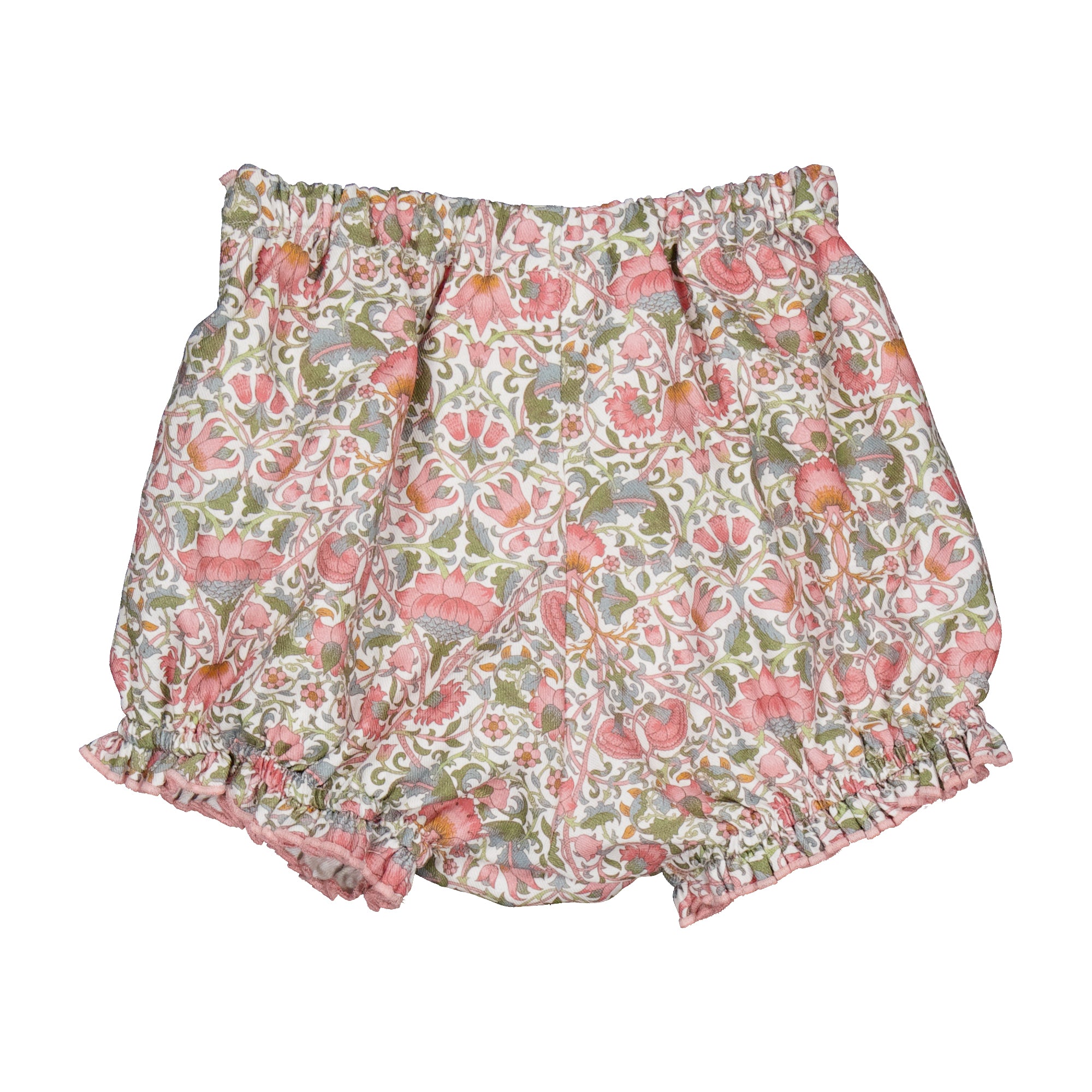 Myrtille, smocked girl bloomer, in Pink baroque flower print