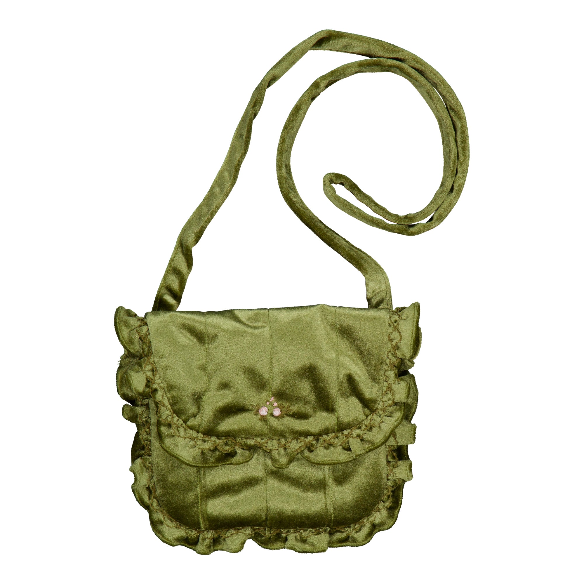 Mimosa, smocked  shoulder bag, in Olive velvet with printed lining