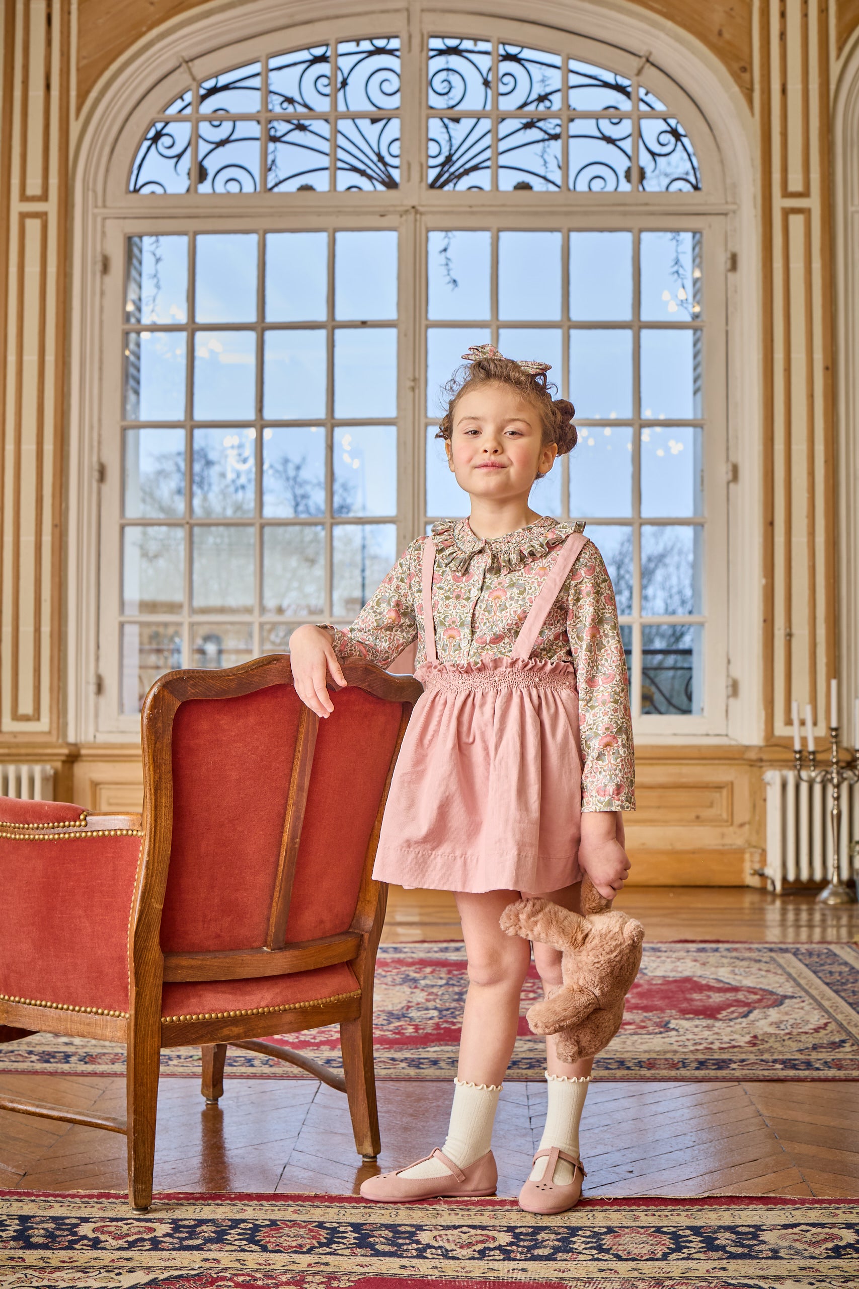 Louise, smocked skirt, in Pink Corduroy