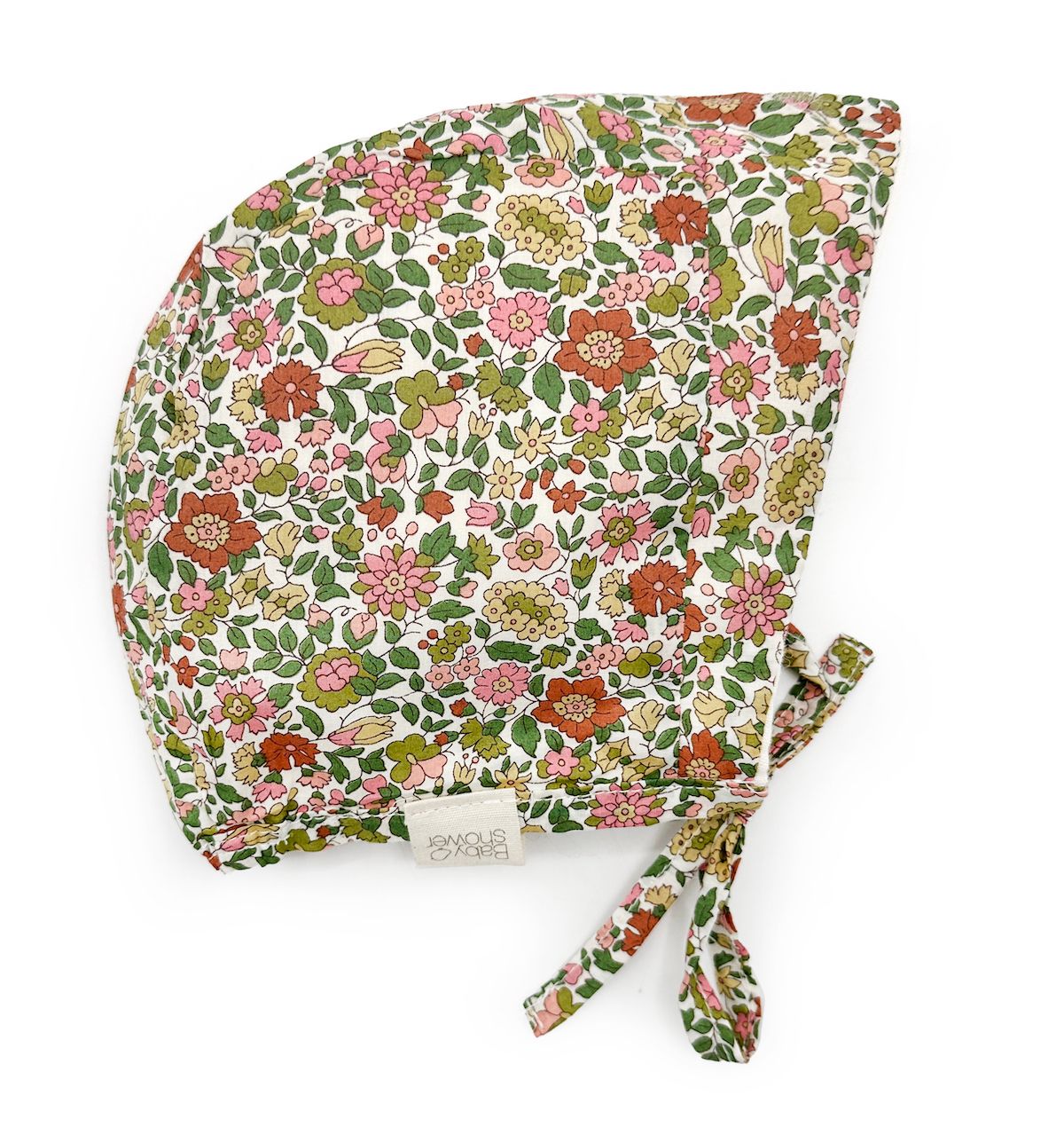A baby hat with a floral pattern on it