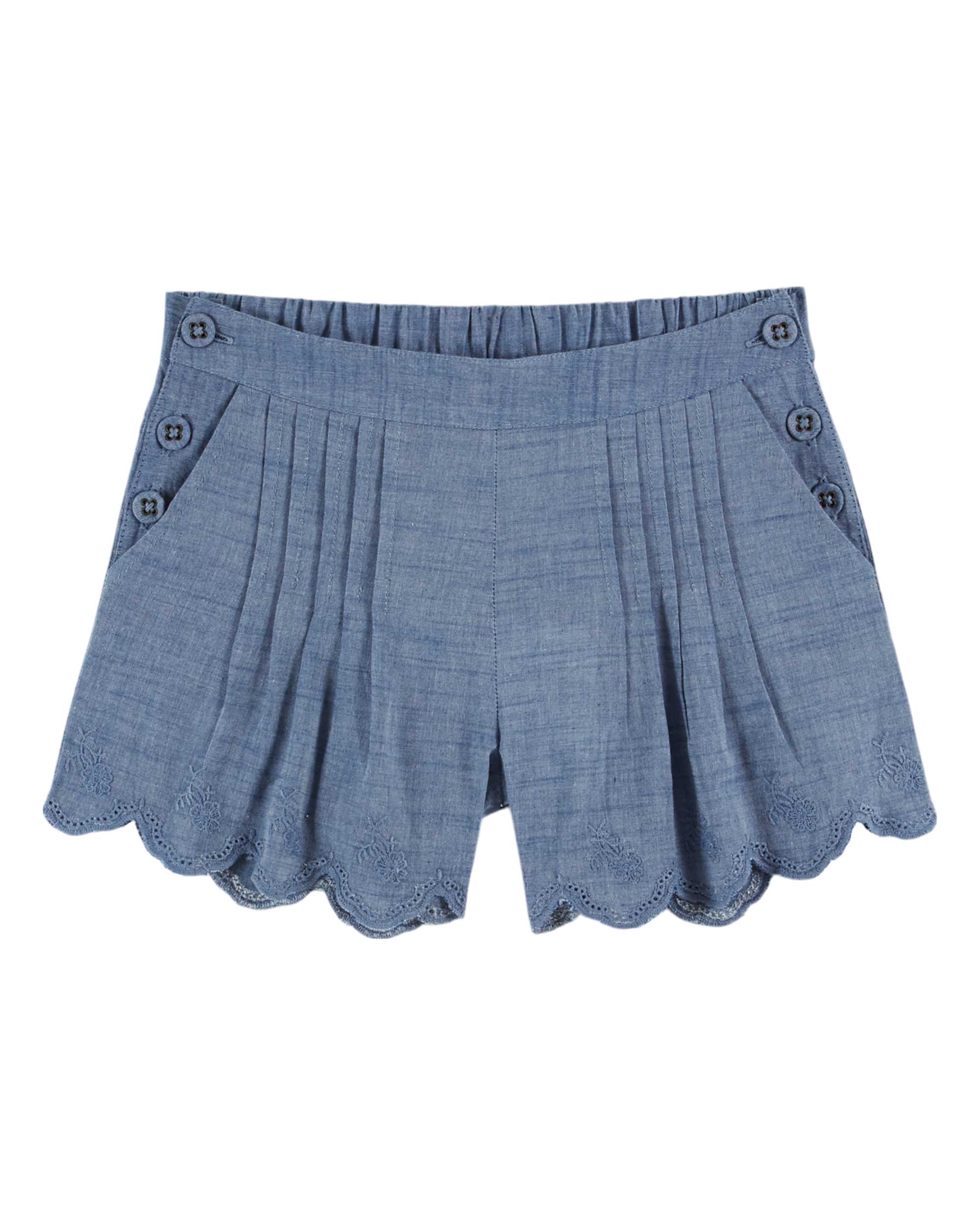 CHAMBRAY EMBROIDERED SHORTS