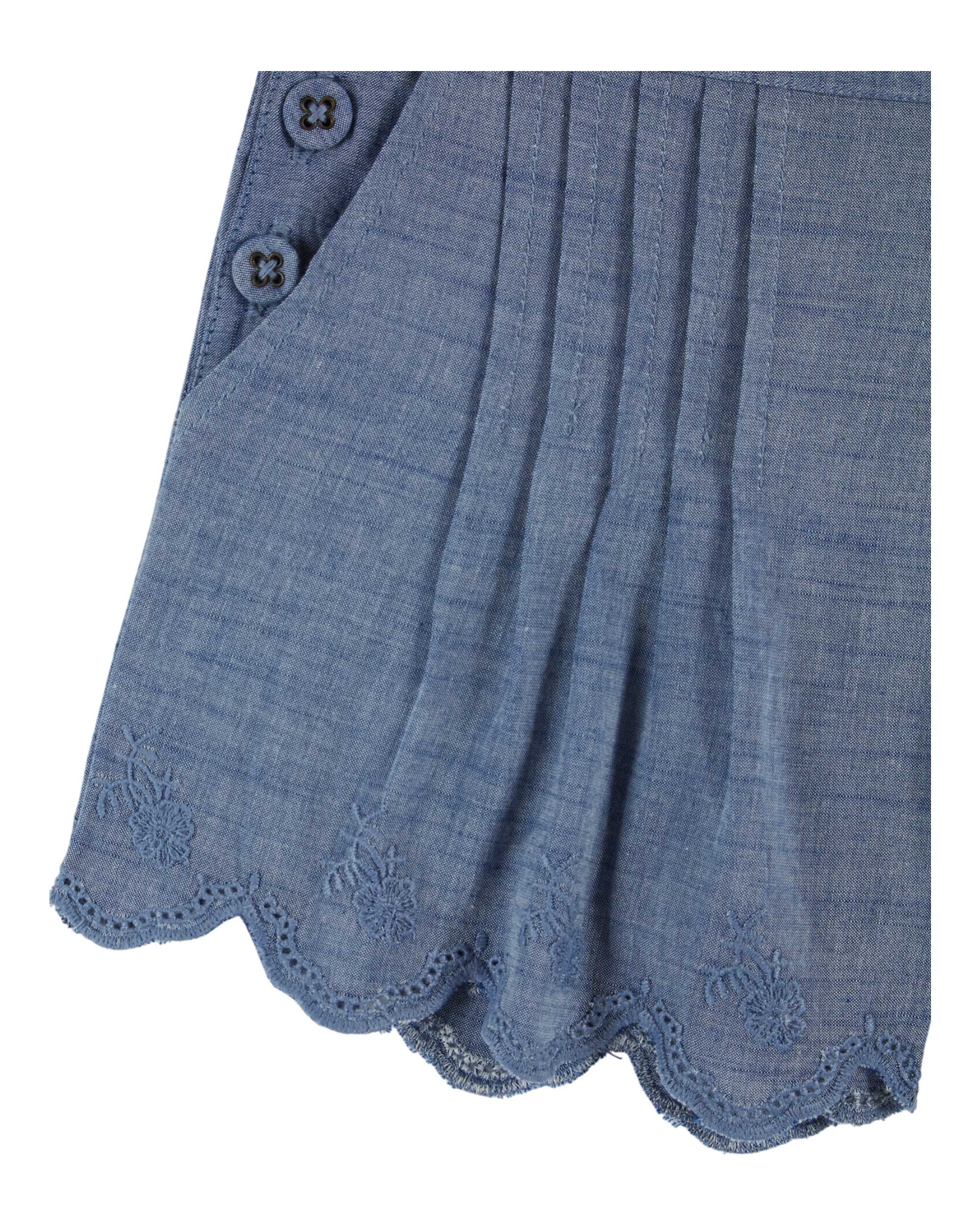 CHAMBRAY EMBROIDERED SHORTS