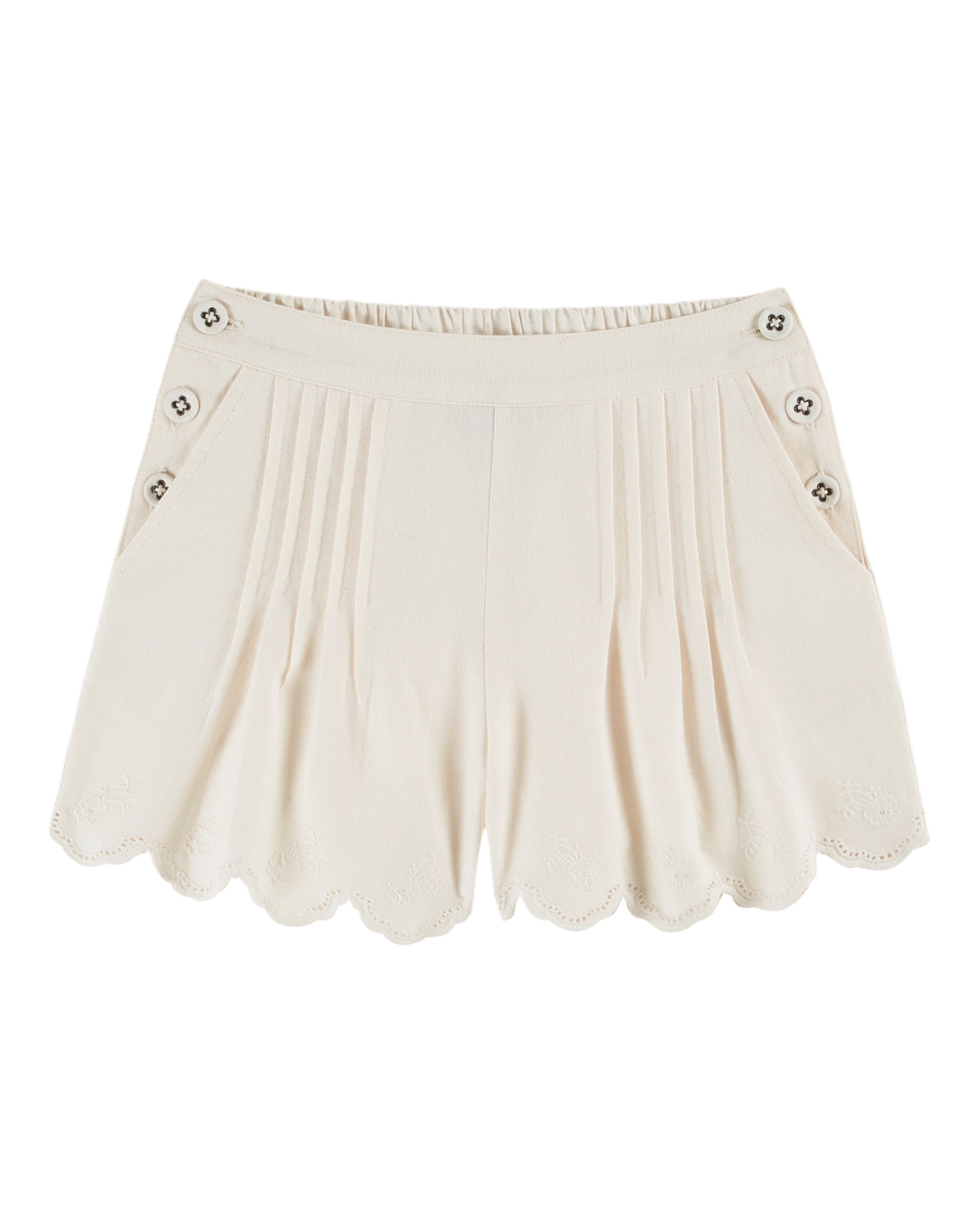 CHAMBRAY EMBROIDERED SHORTS