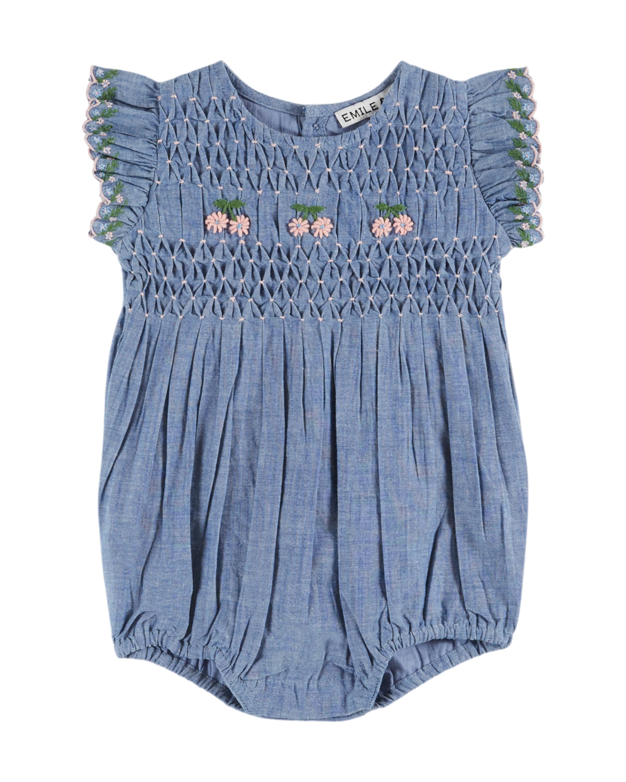 CHAMBRAY SMOCKED HAND EMBROIDERED JUMPSUIT