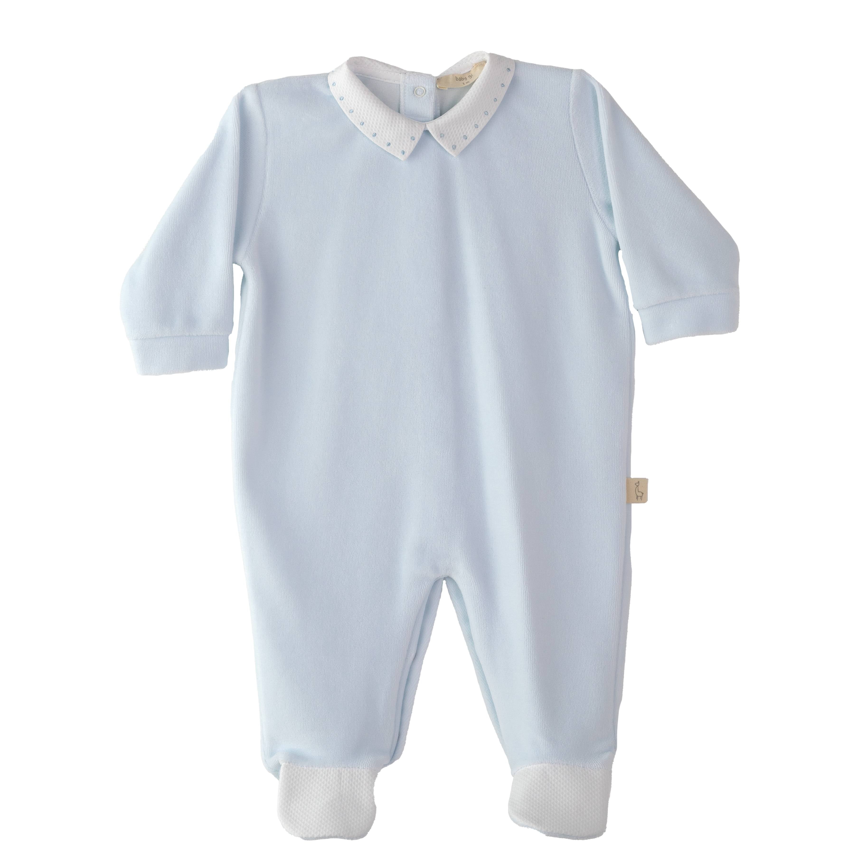 Velour Footie W/ Pique Collar