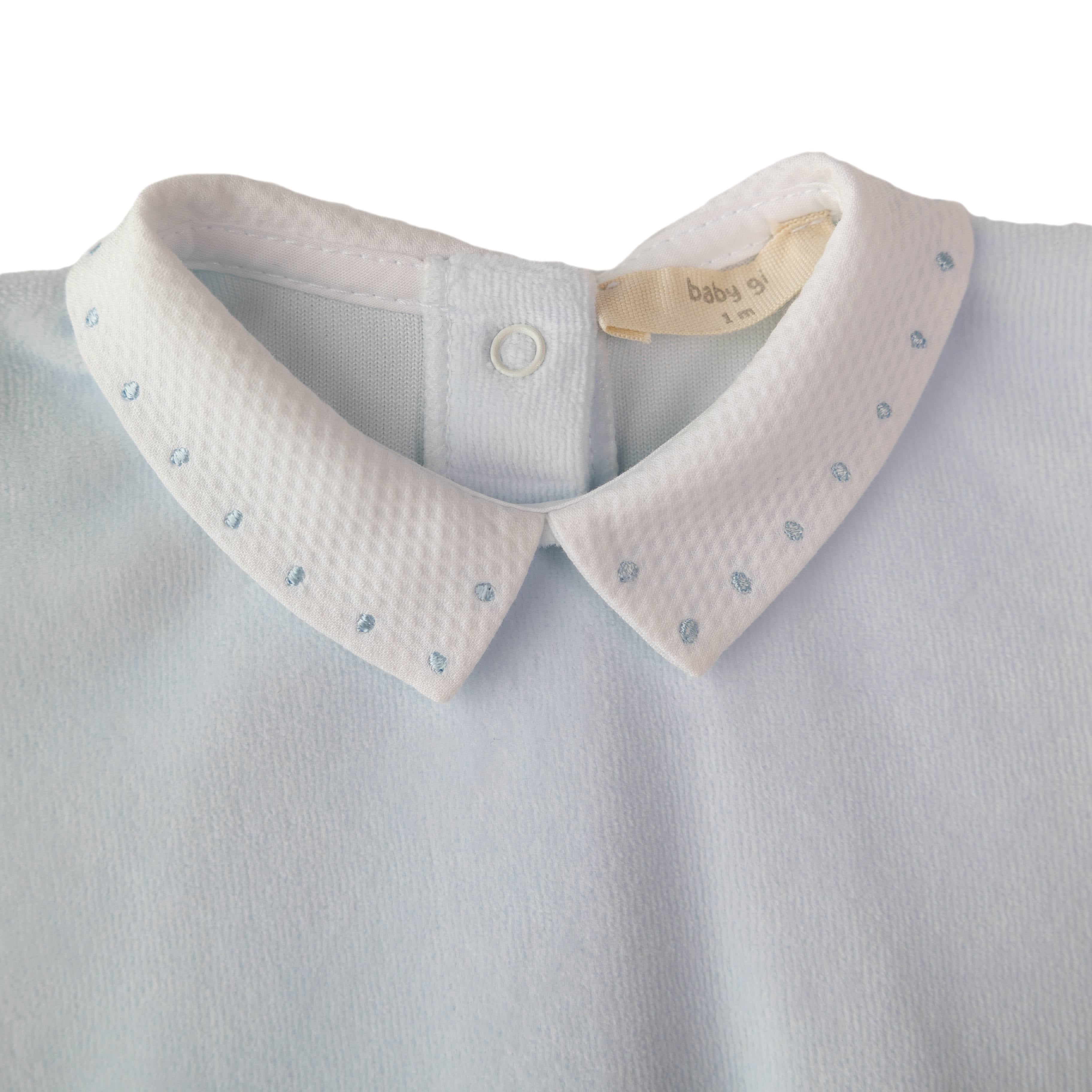 Velour Footie W/ Pique Collar