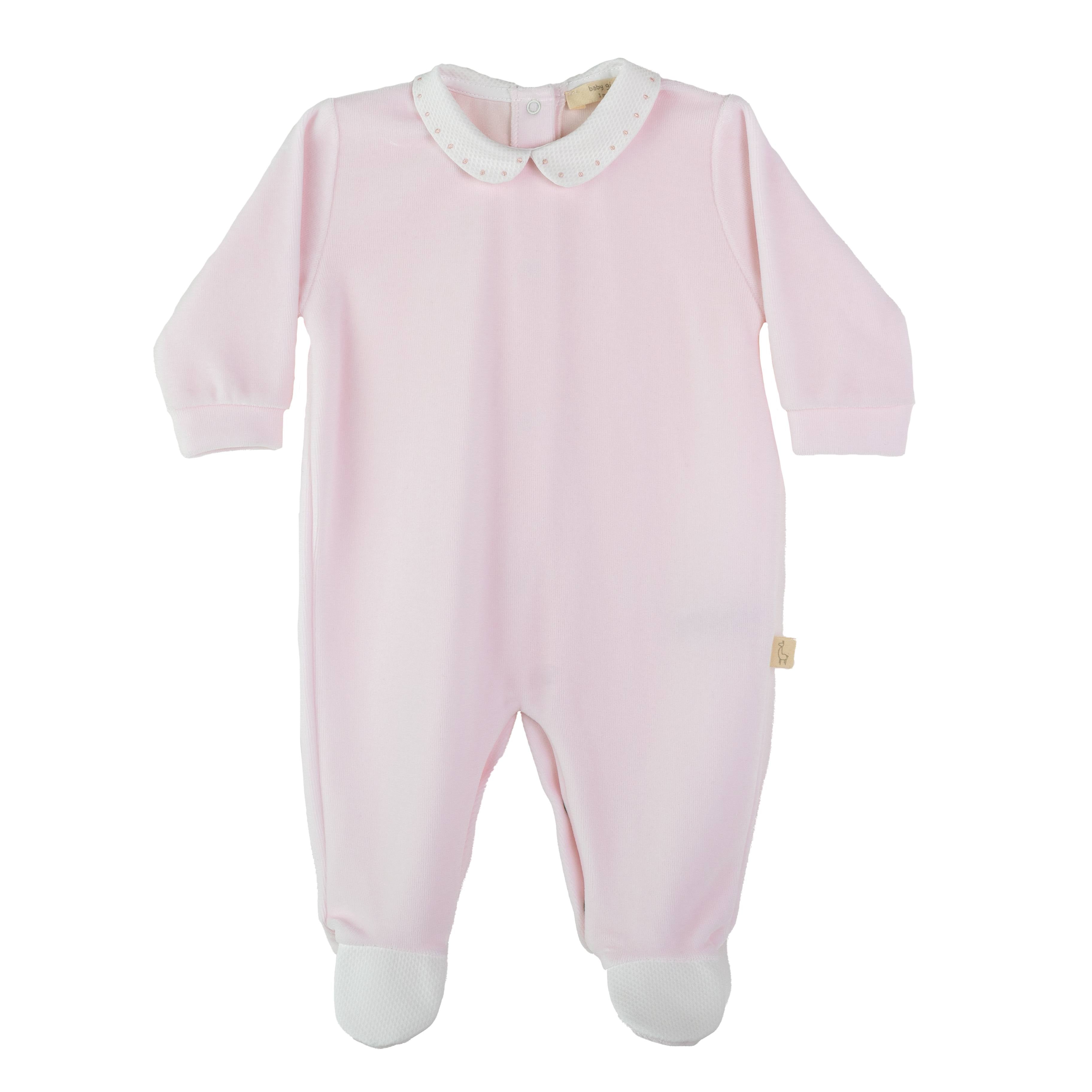 Velour Footie W/ Pique Collar