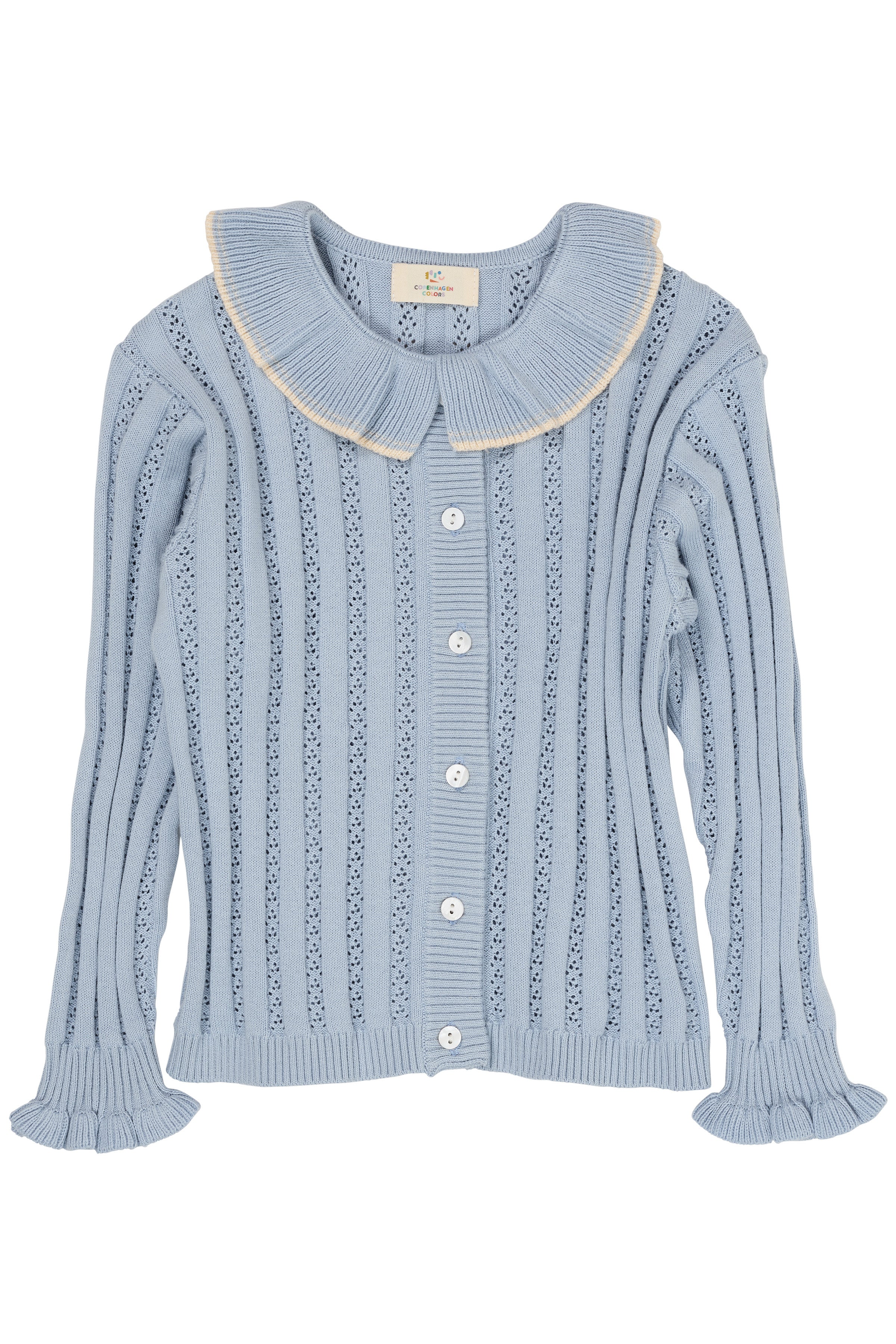 KNITTED POINTELLE CARDIGAN W COLLAR