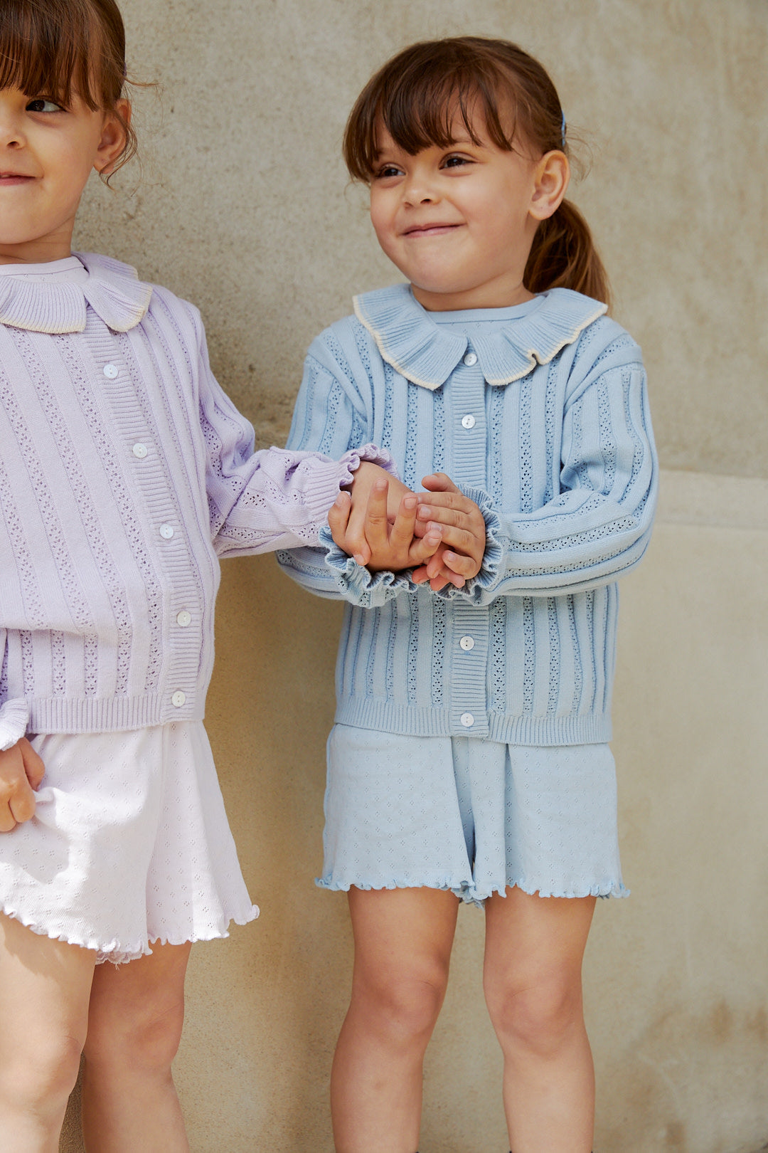 KNITTED POINTELLE CARDIGAN W COLLAR