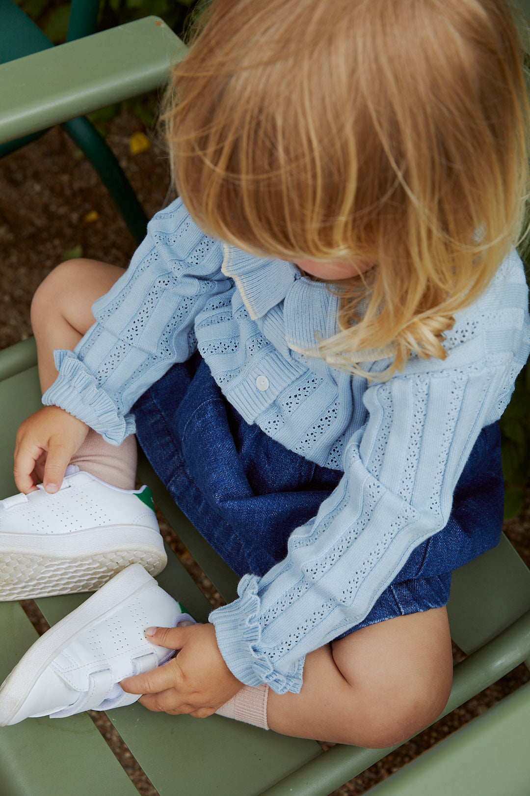 KNITTED POINTELLE CARDIGAN W COLLAR