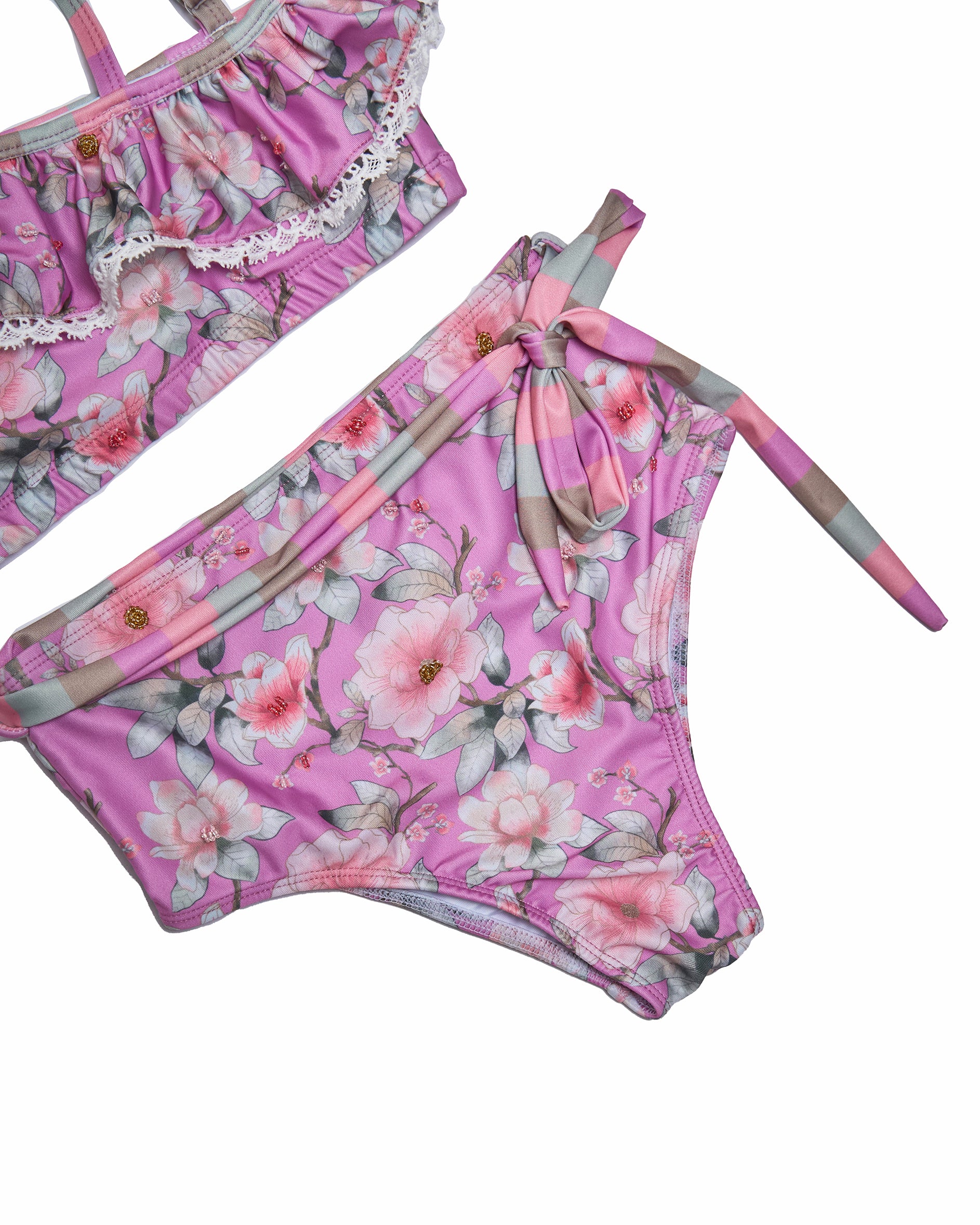 Shoudler Bikini w Ruffle Trim Hand Beaded